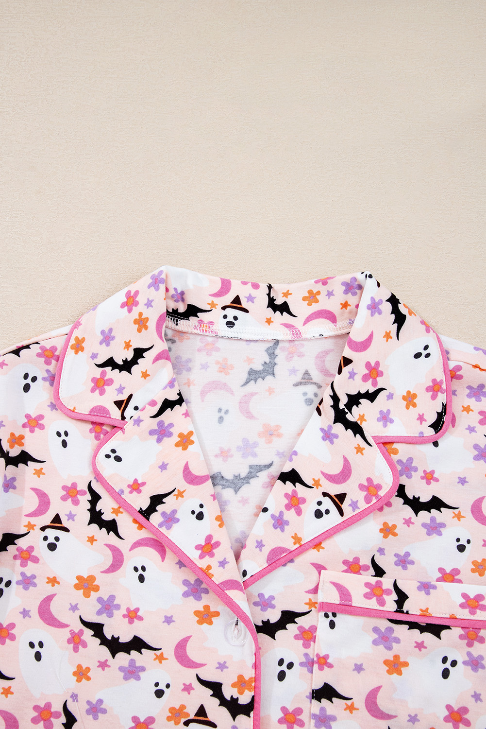 Pink Halloween Eve Haunted Honey Bat Print Pajama Set - loveforevers