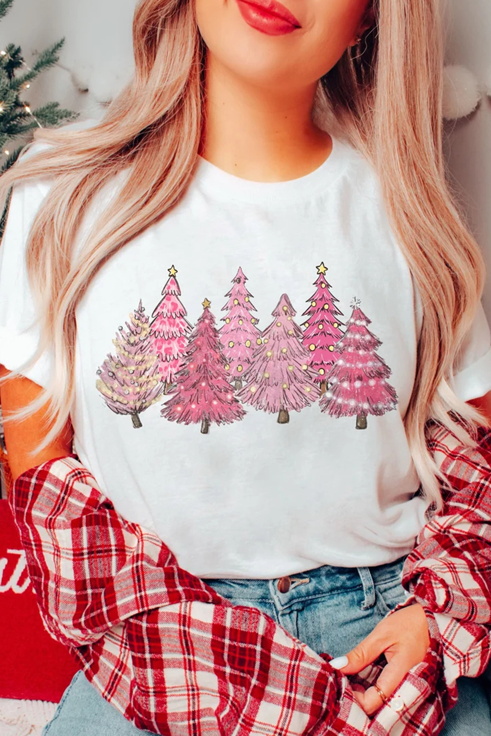 White Lighting Christmas Trees Fashion Graphic Tee - loveforevers