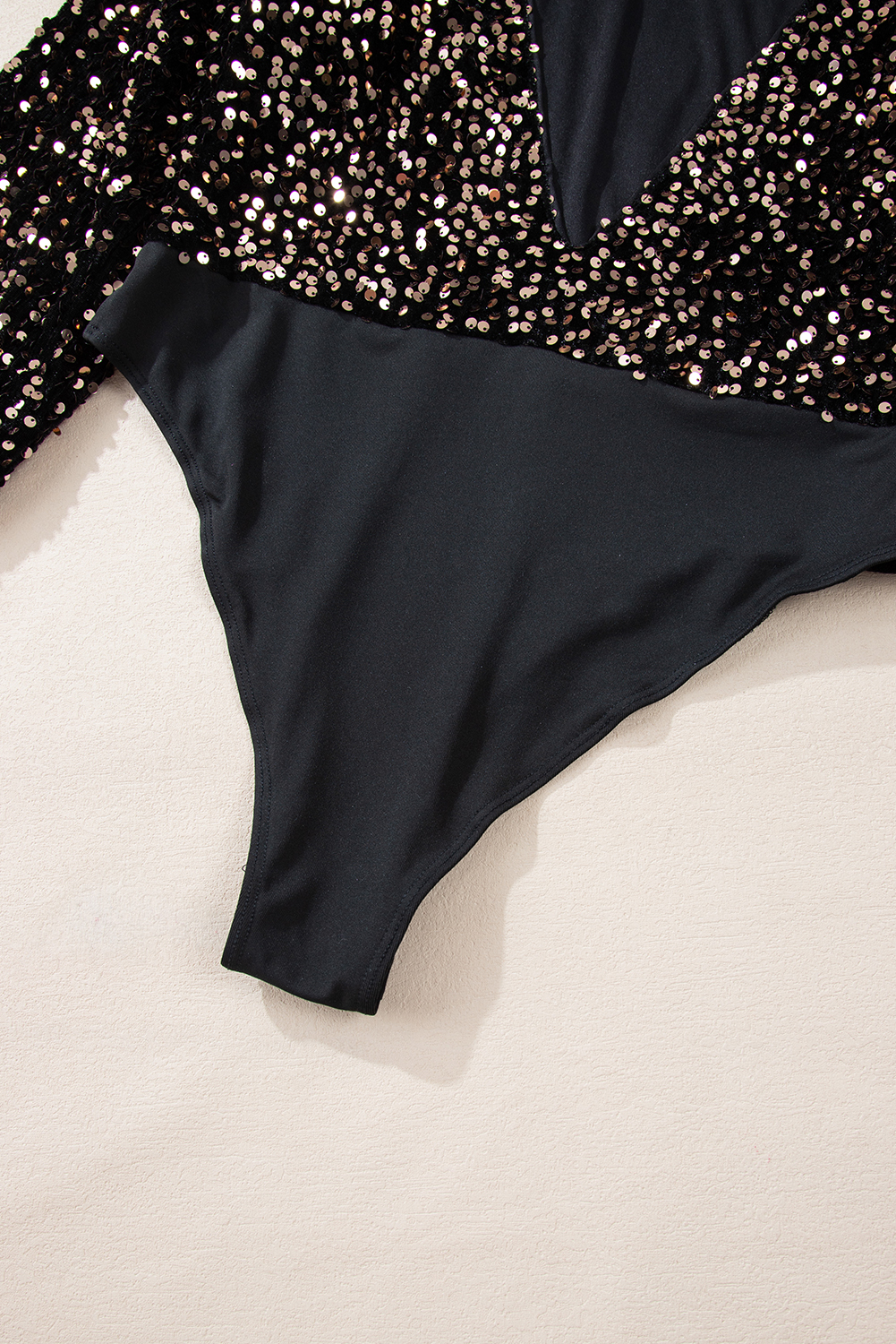Black Deep V Back Sequin Puff Sleeve Bodysuit - loveforevers