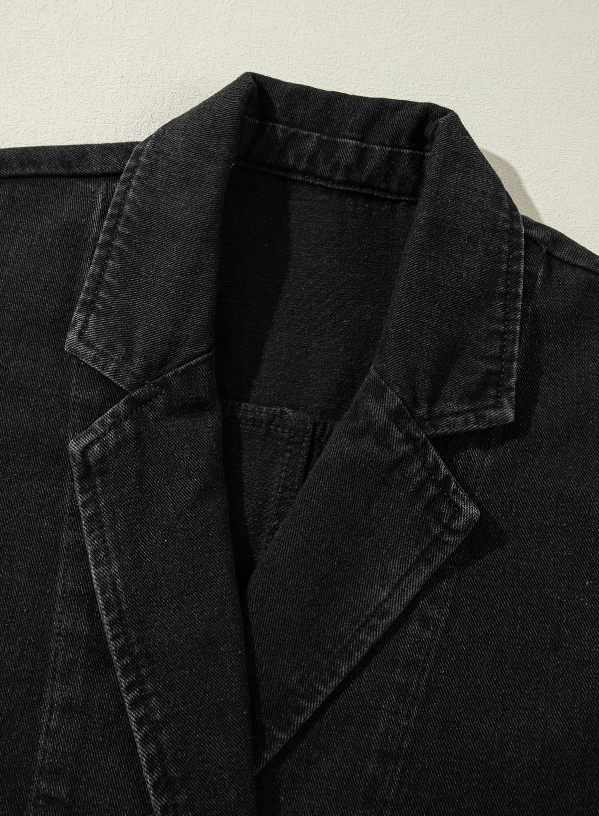 Black Side Pockets Lapel Collar Denim Jacket - loveforevers