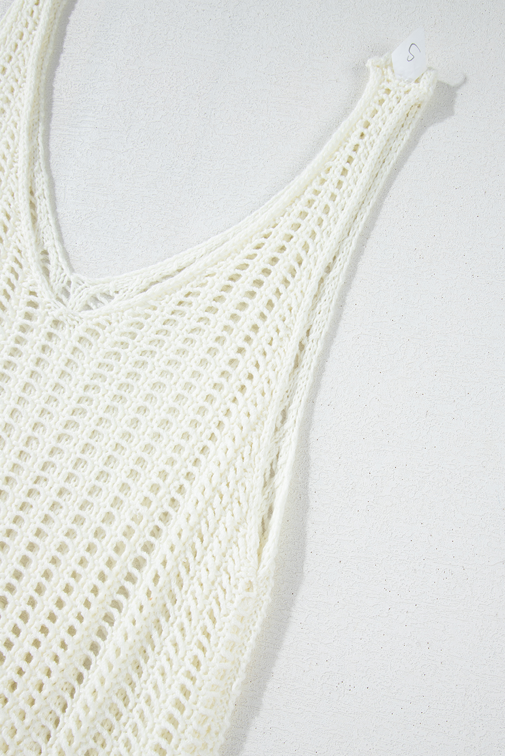 White Crochet Fishnet Fringed Edge V Neck Beach Cover Up - loveforevers