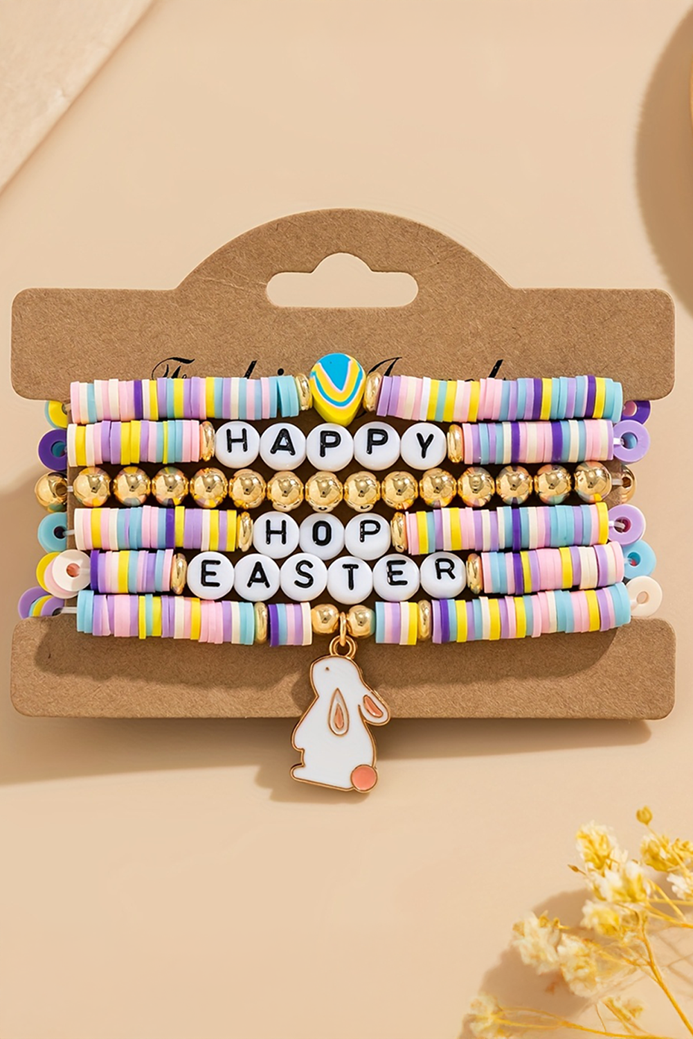 Gold Happy Easter Letter Beaded Elastic Multi Layer Bracelet - loveforevers