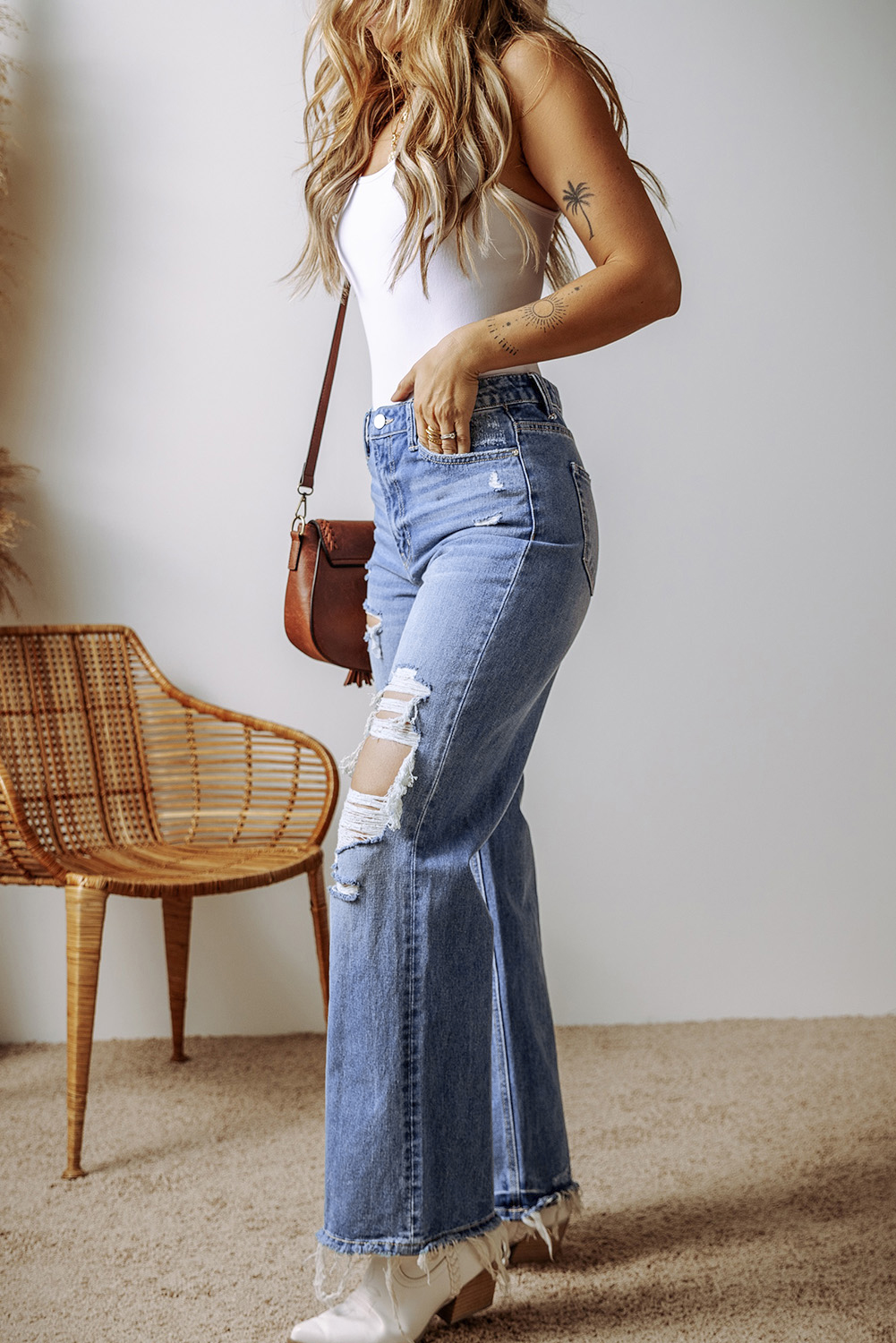 Ashleigh Blue Distressed Raw Hem Straight Leg High Waist Jeans - loveforevers
