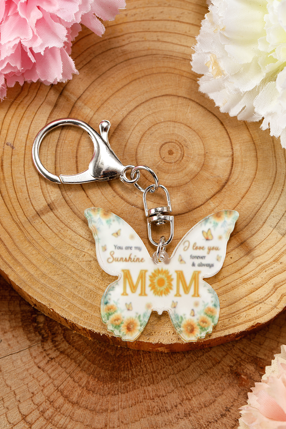 Yellow MOM Butterfly Shape Acrylic Keychain - loveforevers