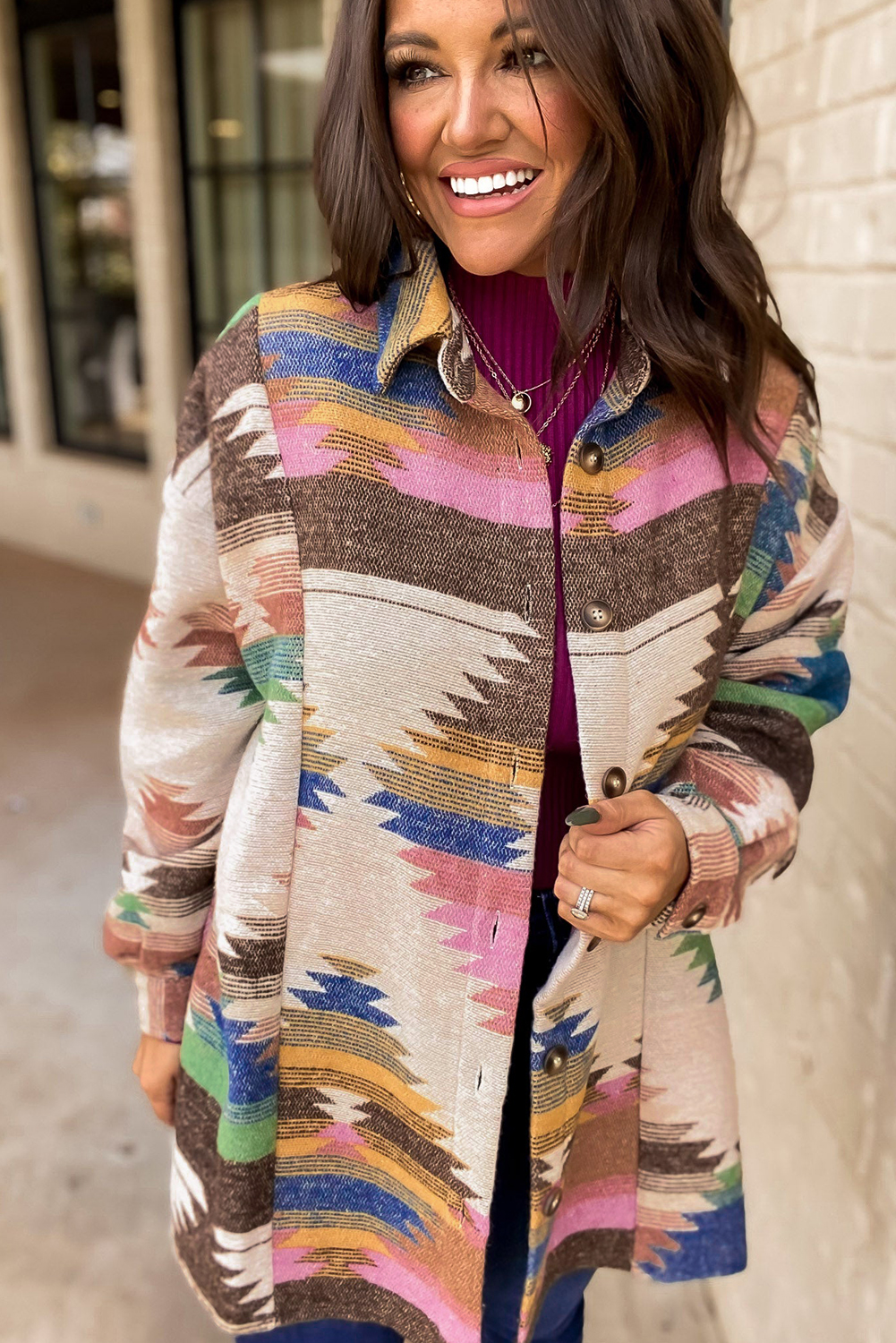 White Aztec Print Button Up Shacket - loveforevers
