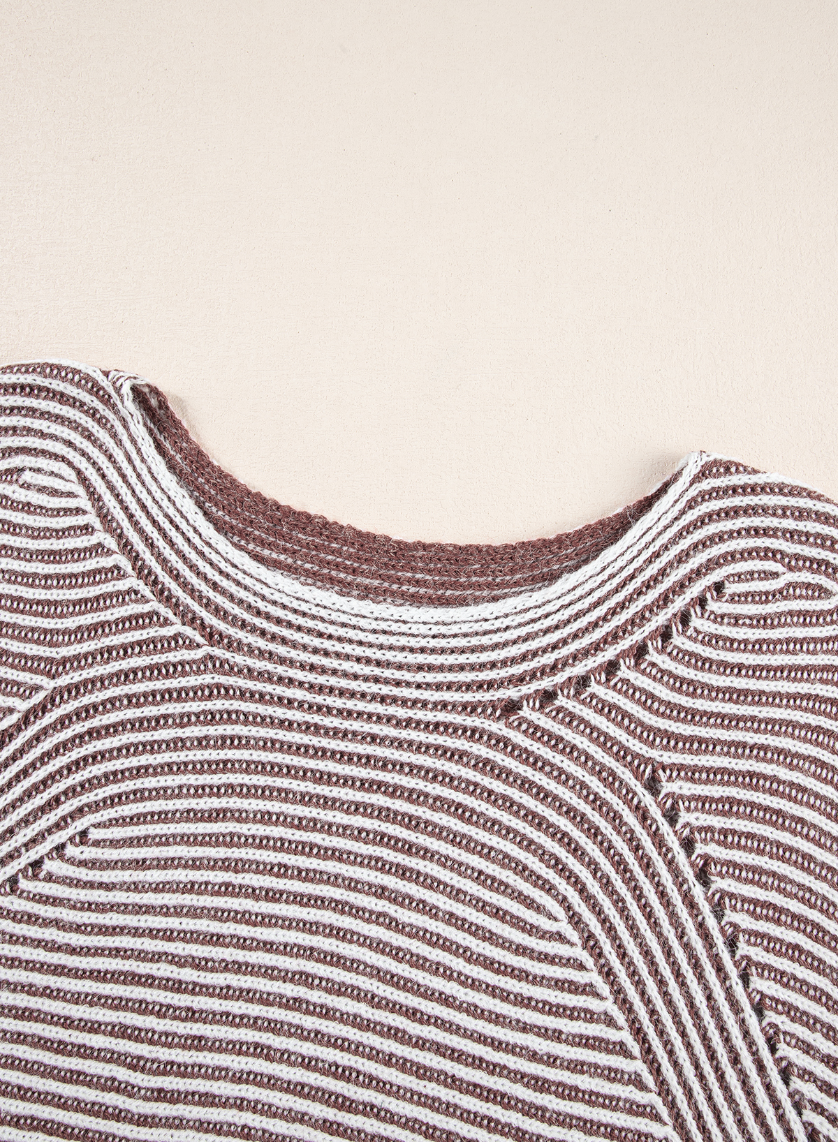 Coffee Striped Print Ribbed Knit Boat Neck Baggy Sweater - loveforevers
