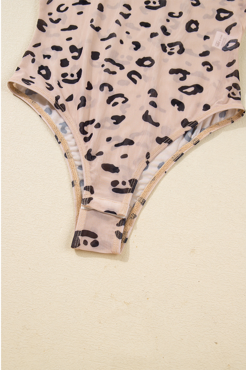 Khaki Mock Neck Sheer Mesh Leopard Long Sleeve Bodysuit - loveforevers