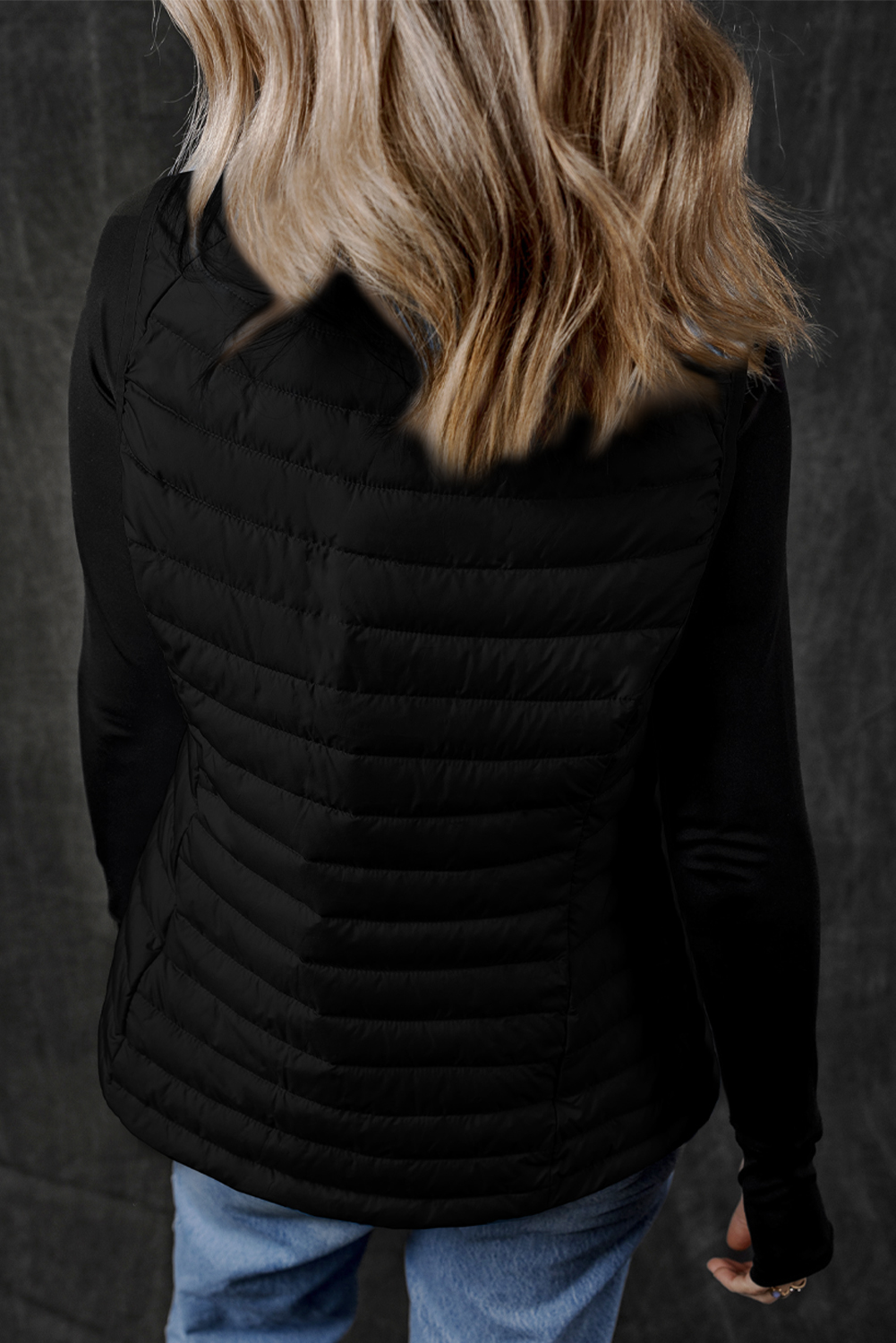 Silvery Plush Collared Quilted Zipped Puffer Vest - loveforevers