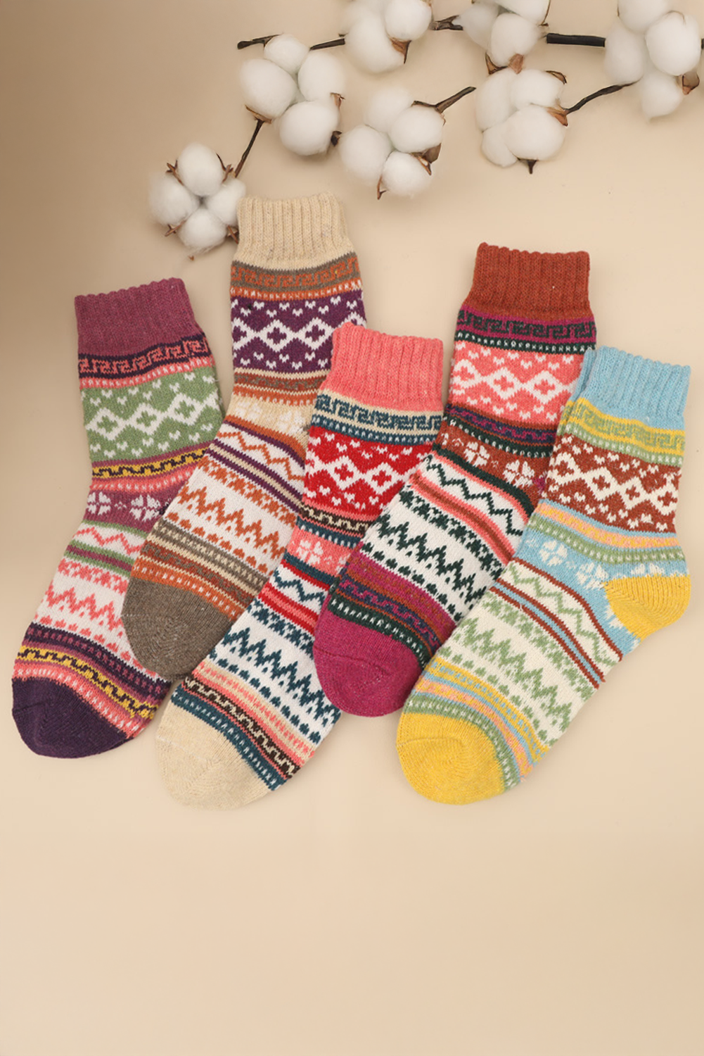 Camel 5pcs/set Bohemian Pattern Soft Crew Socks - loveforevers