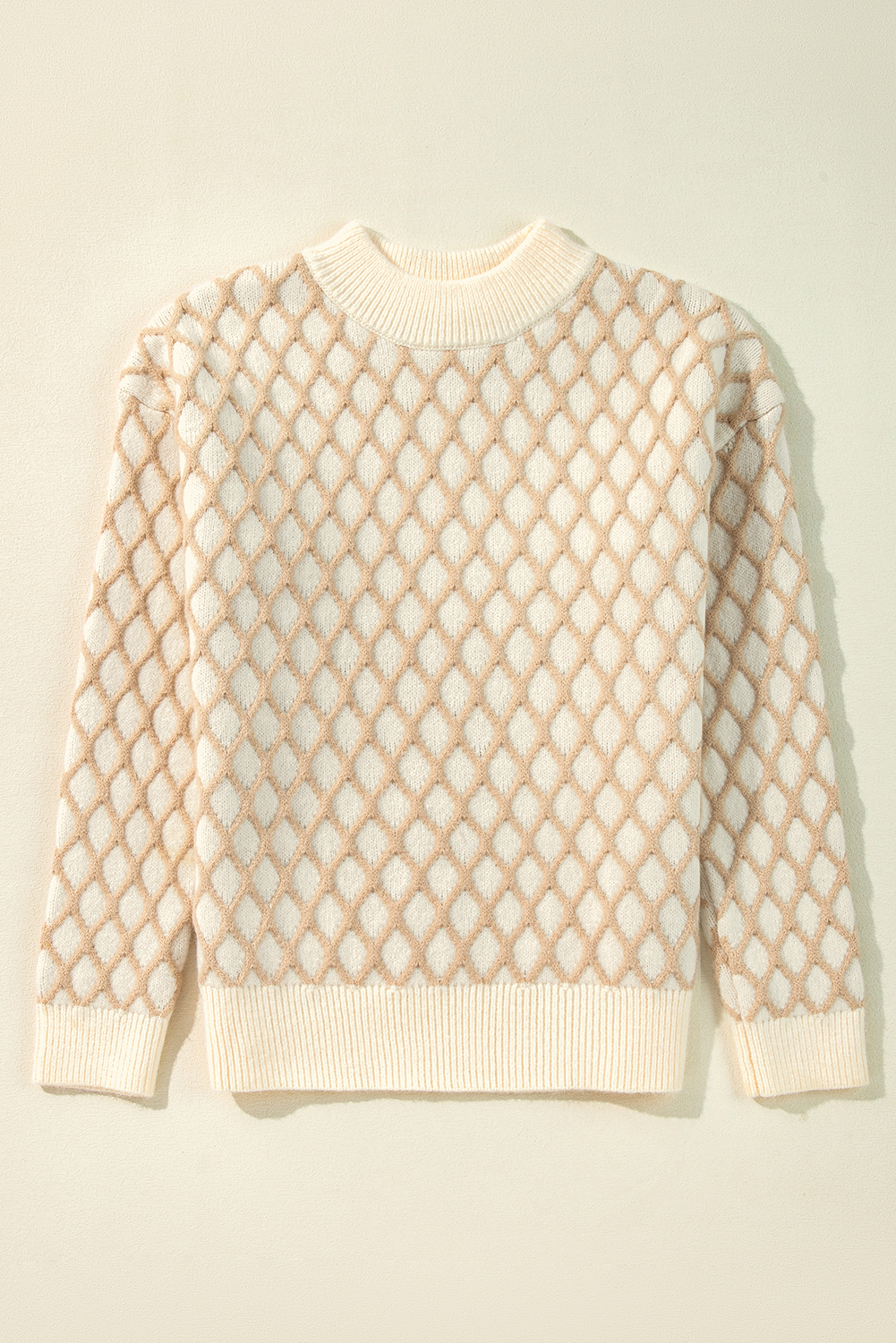 Oatmeal Diamond Knit Drop Shoulder Loose Sweater - loveforevers