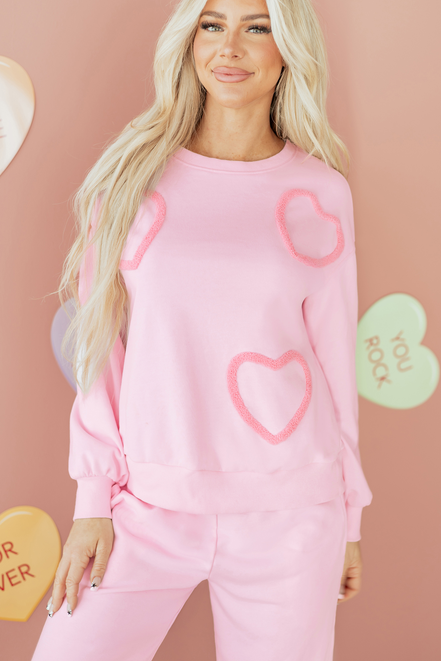 Phalaenopsis Chenille Heart Pattern Casual 2pcs Pants Set - loveforevers