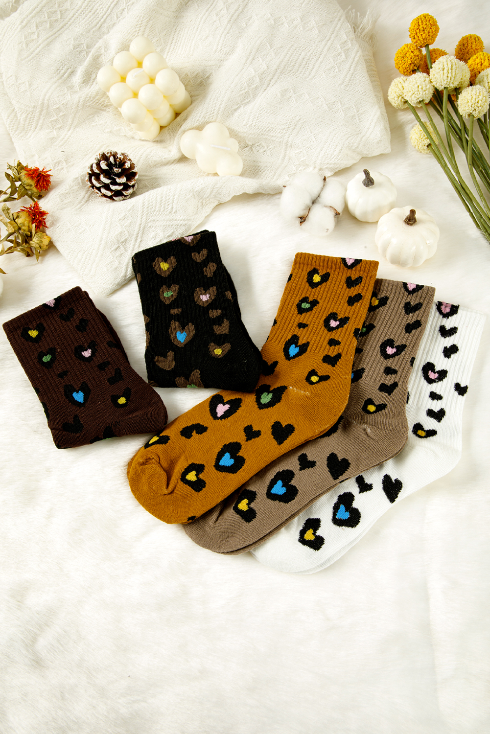 Bristol Black 5 Pairs Ribbed Trim Leopard Print Socks - loveforevers