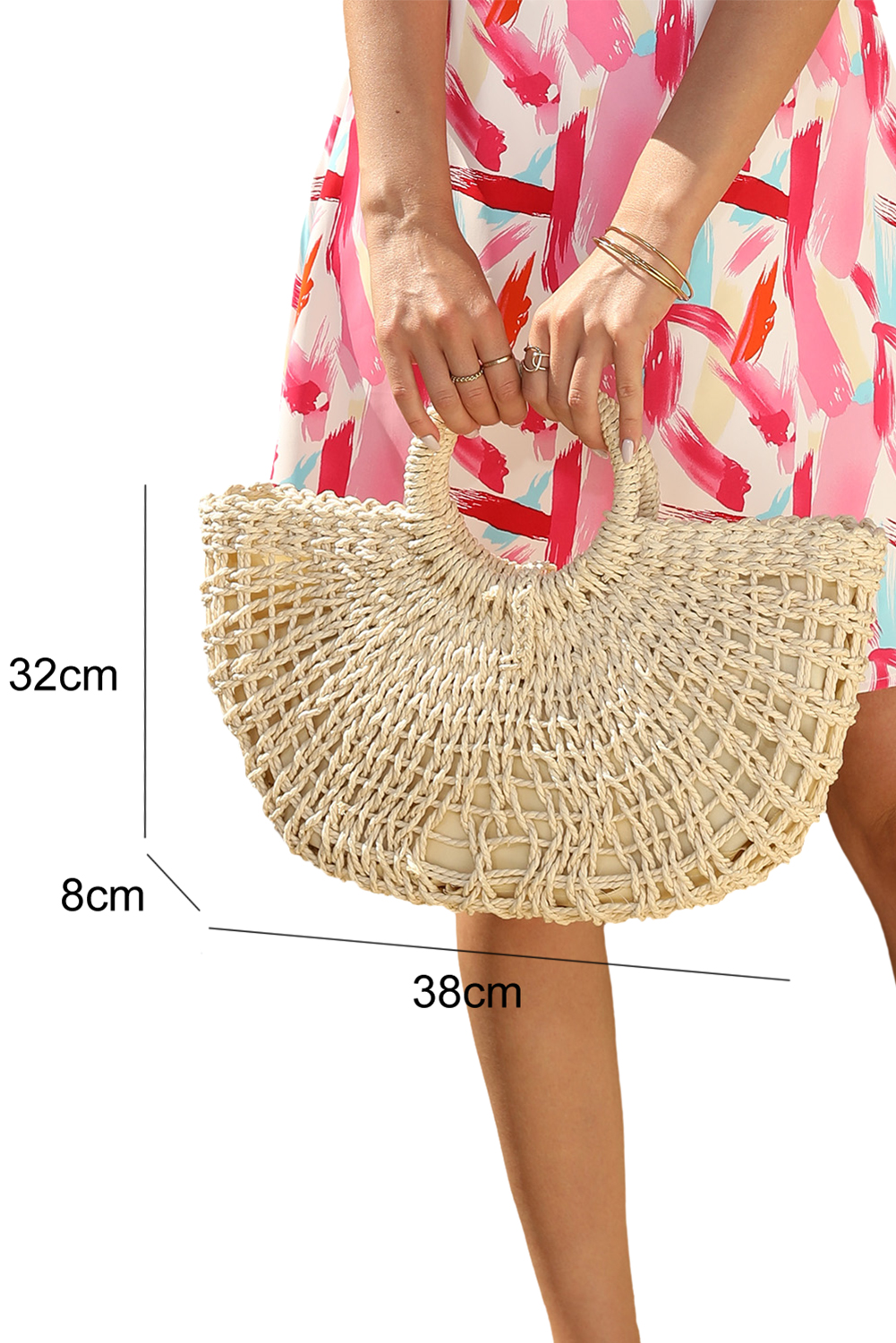 Beige Bamboo Weaving Semicircle Tote Handbag - loveforevers