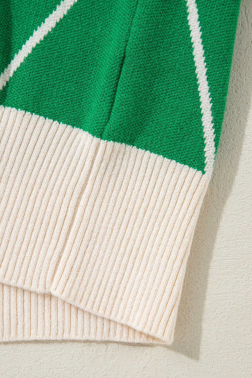 Dark Green Diamond Pattern Pom Accents Contrast Trim High Neck Sweater - loveforevers
