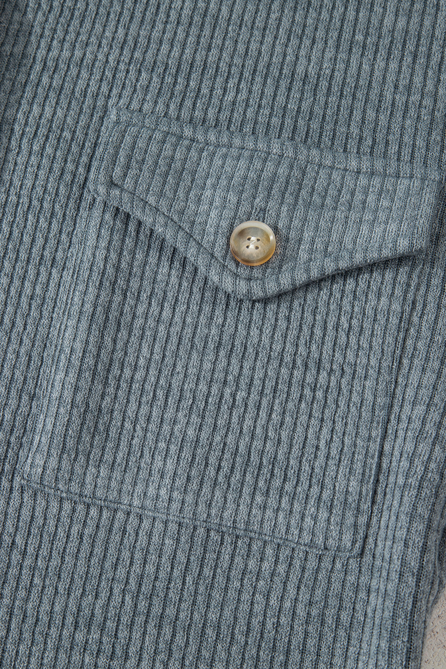 Medium Grey Ribbed Knit Buttons Front Flap Pocket Casual Shacket - loveforevers