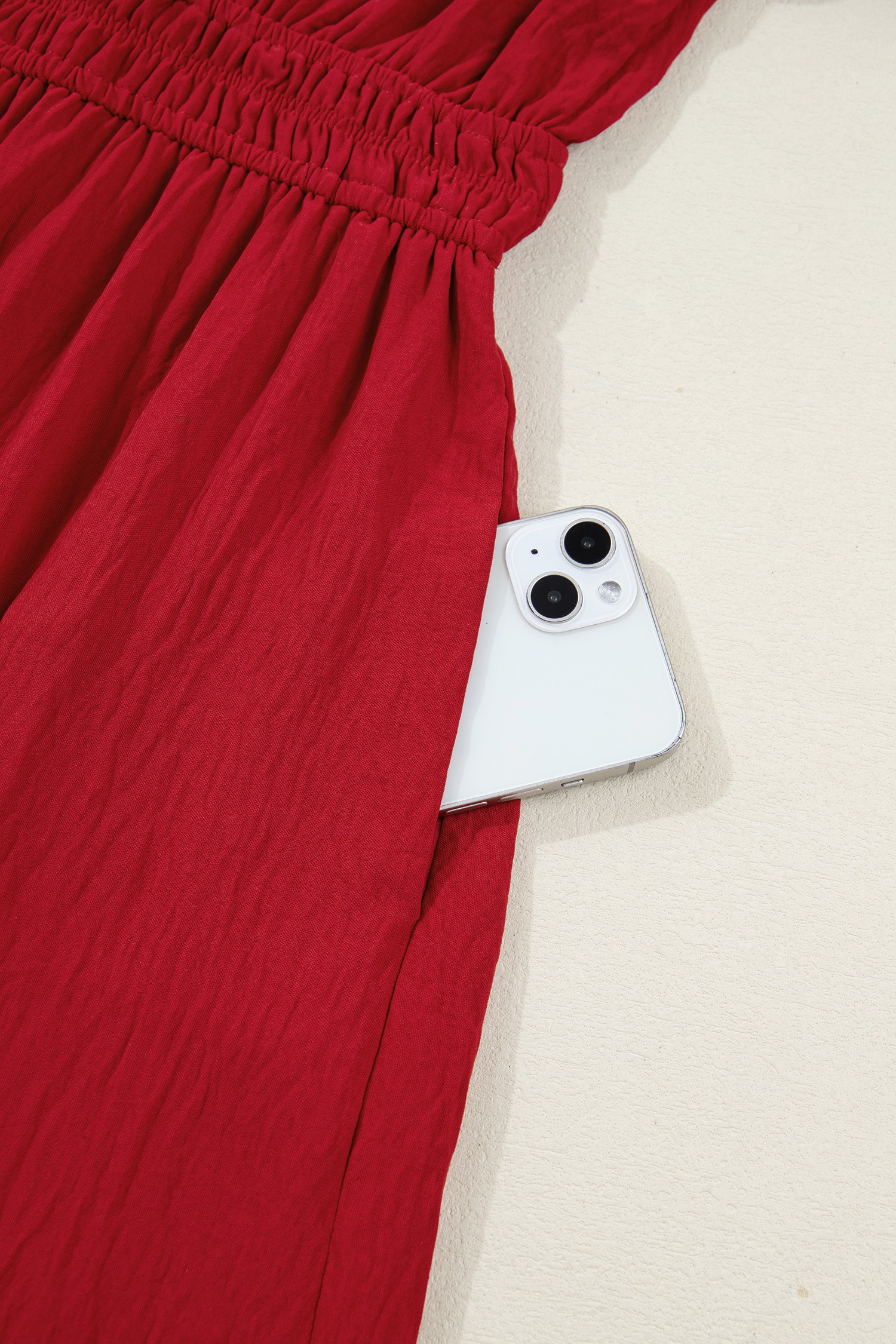Racing Red Contrast Embroidered Detail Cinched Waist Tiered Long Sleeve Maxi Dress - loveforevers