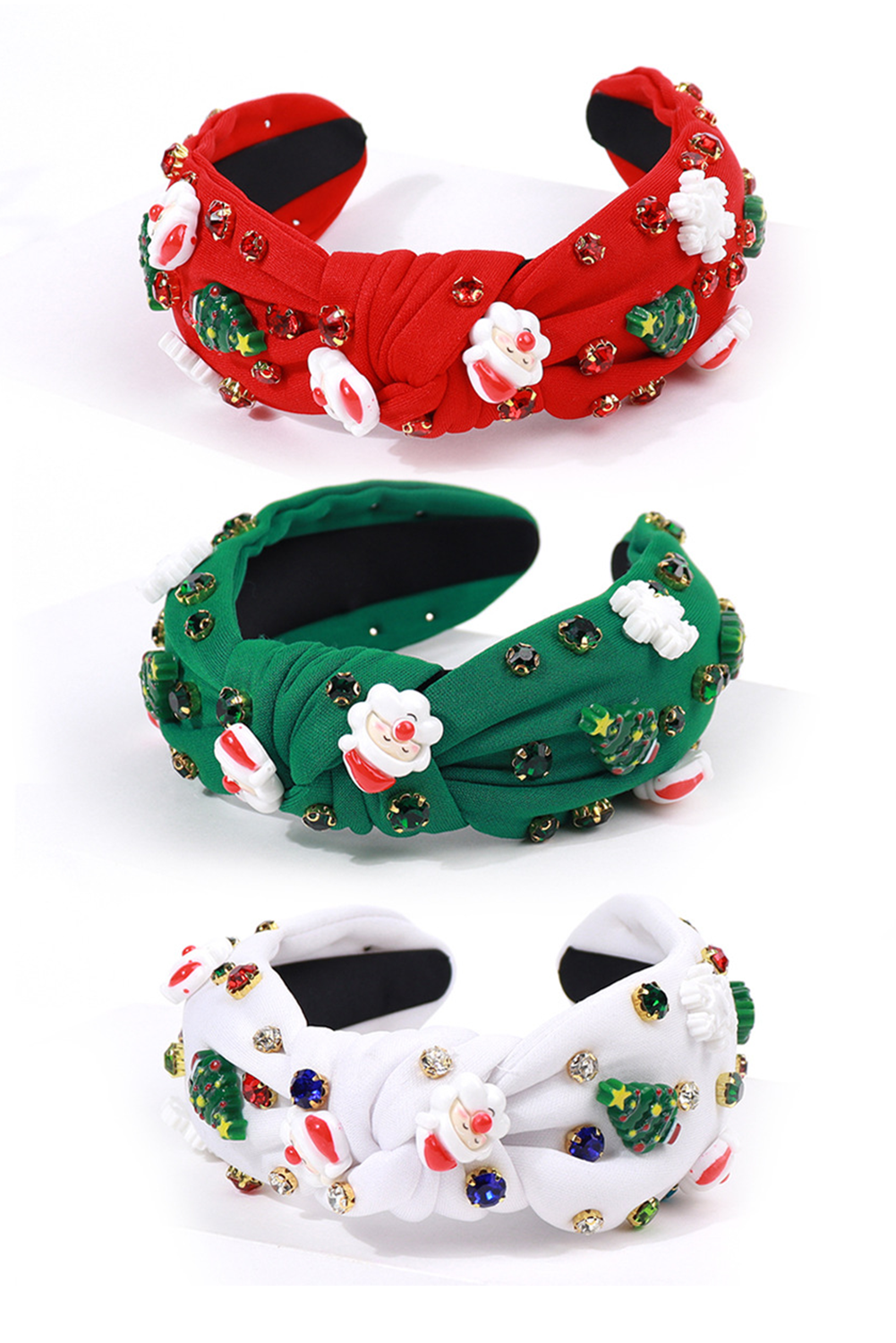 Fiery Red Cartoon Christmas Pattern Rhinestone Knotted Headband - loveforevers
