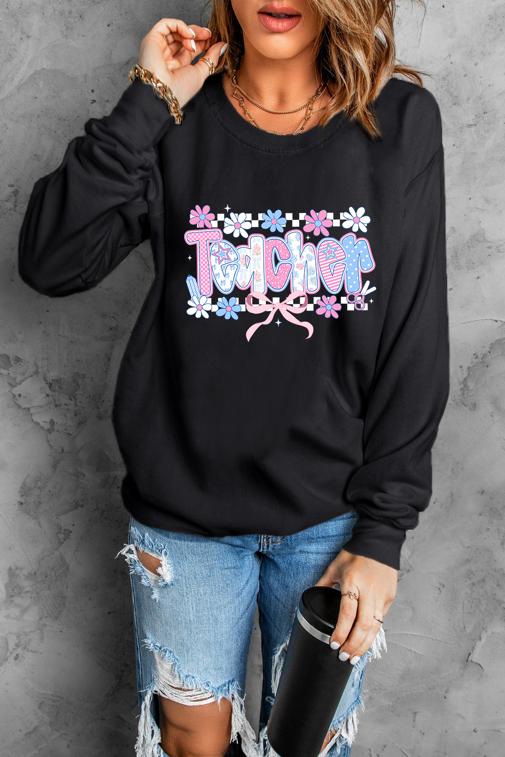 Black Custom Teacher Graphic Sweatshirt - loveforevers