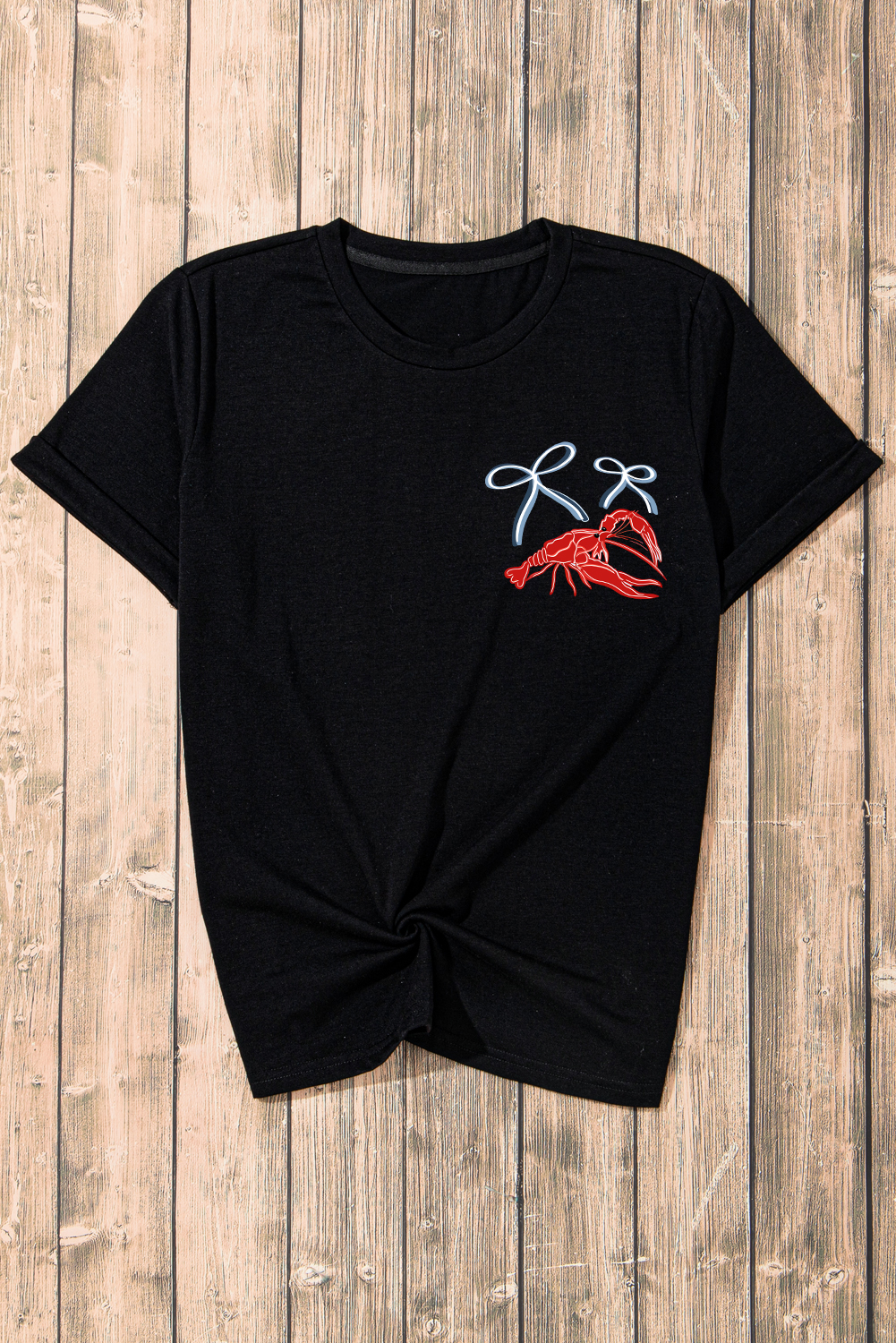 Black Girlie Bow Crawfish Printed T Shirt - loveforevers