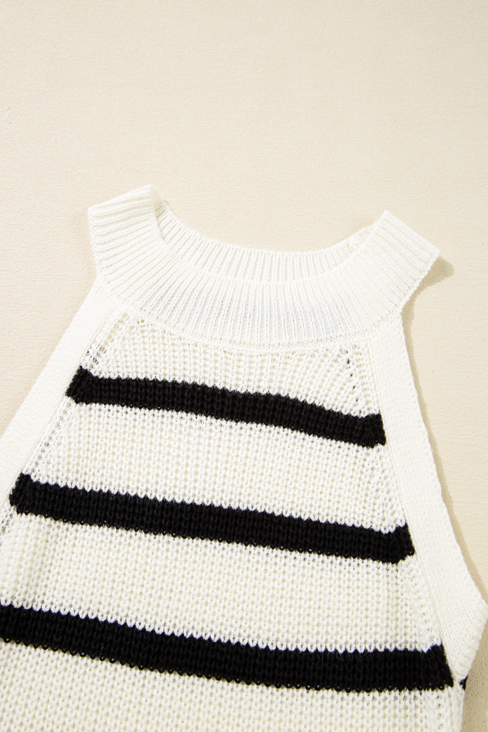 Black Stripe Knitted Drawstring Detail Sleeveless Dress - loveforevers