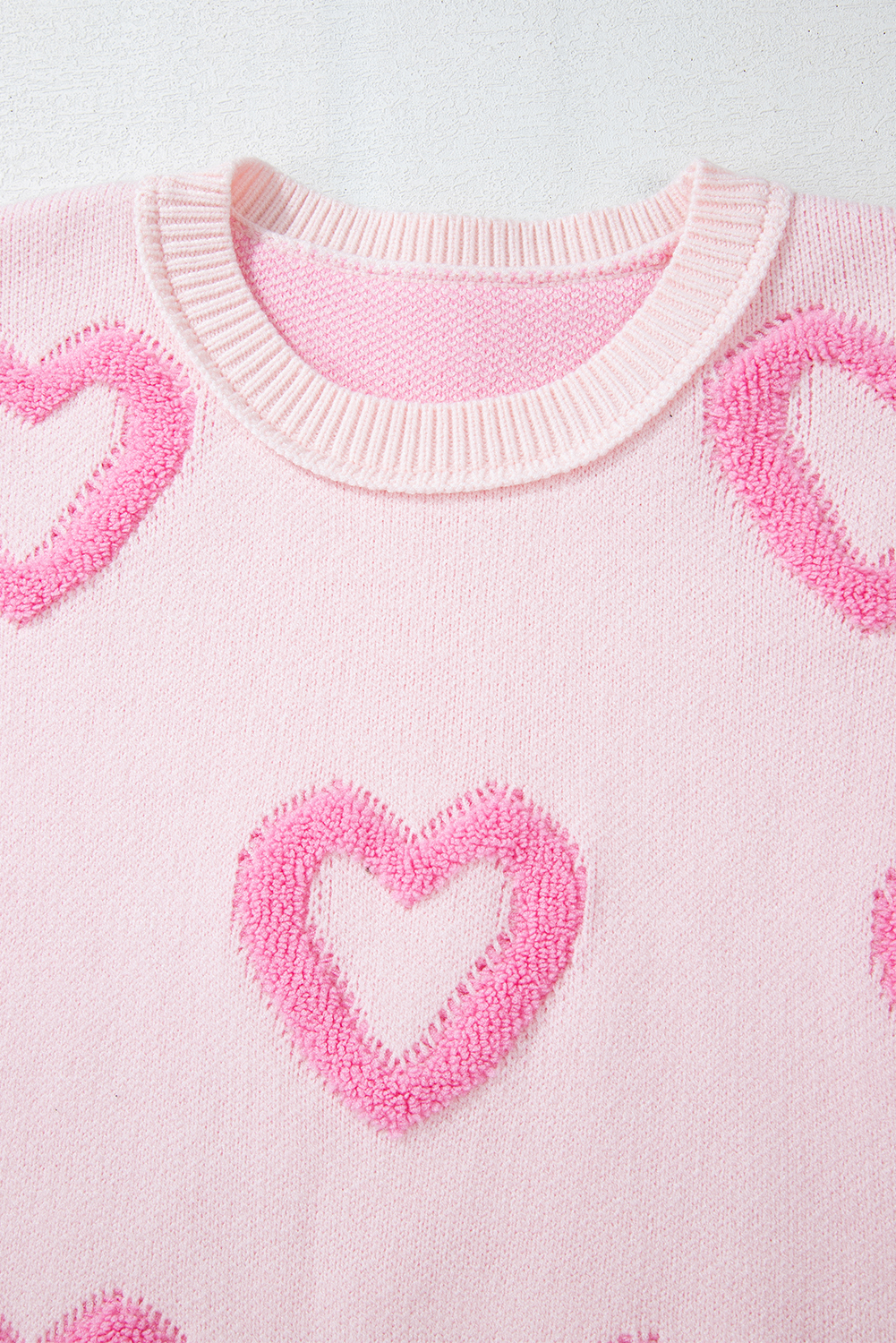 Pink Heart Shape Bubble Sleeve Baggy Sweater - loveforevers