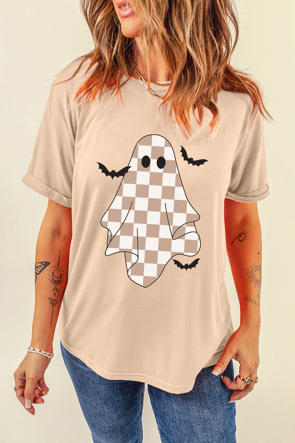 Khaki Ghost Bat Halloween Holiday Graphic Tee - loveforevers