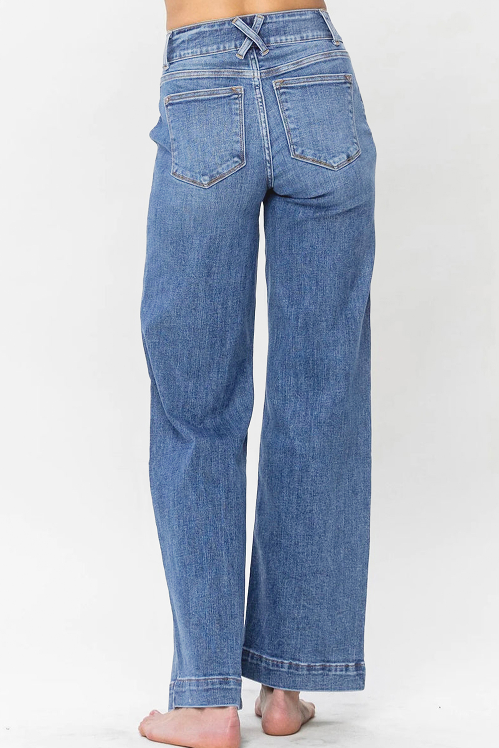 Sky Blue Double Button Zip Fly Straight Leg Jeans - loveforevers