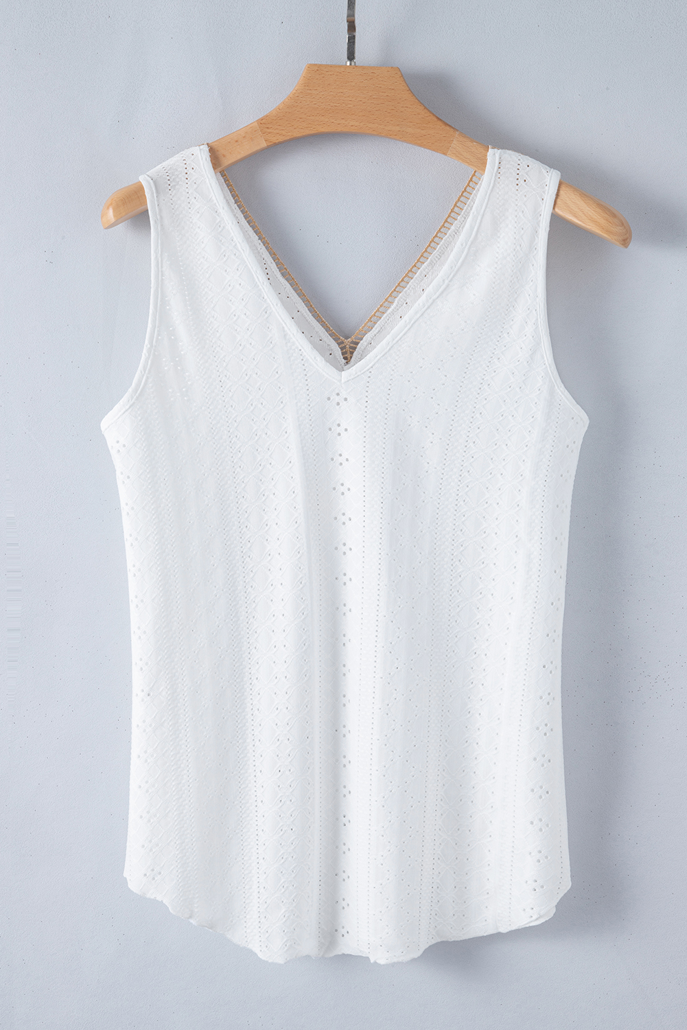 White Lace Crochet Splicing V Neck Loose Fit Tank Top - loveforevers