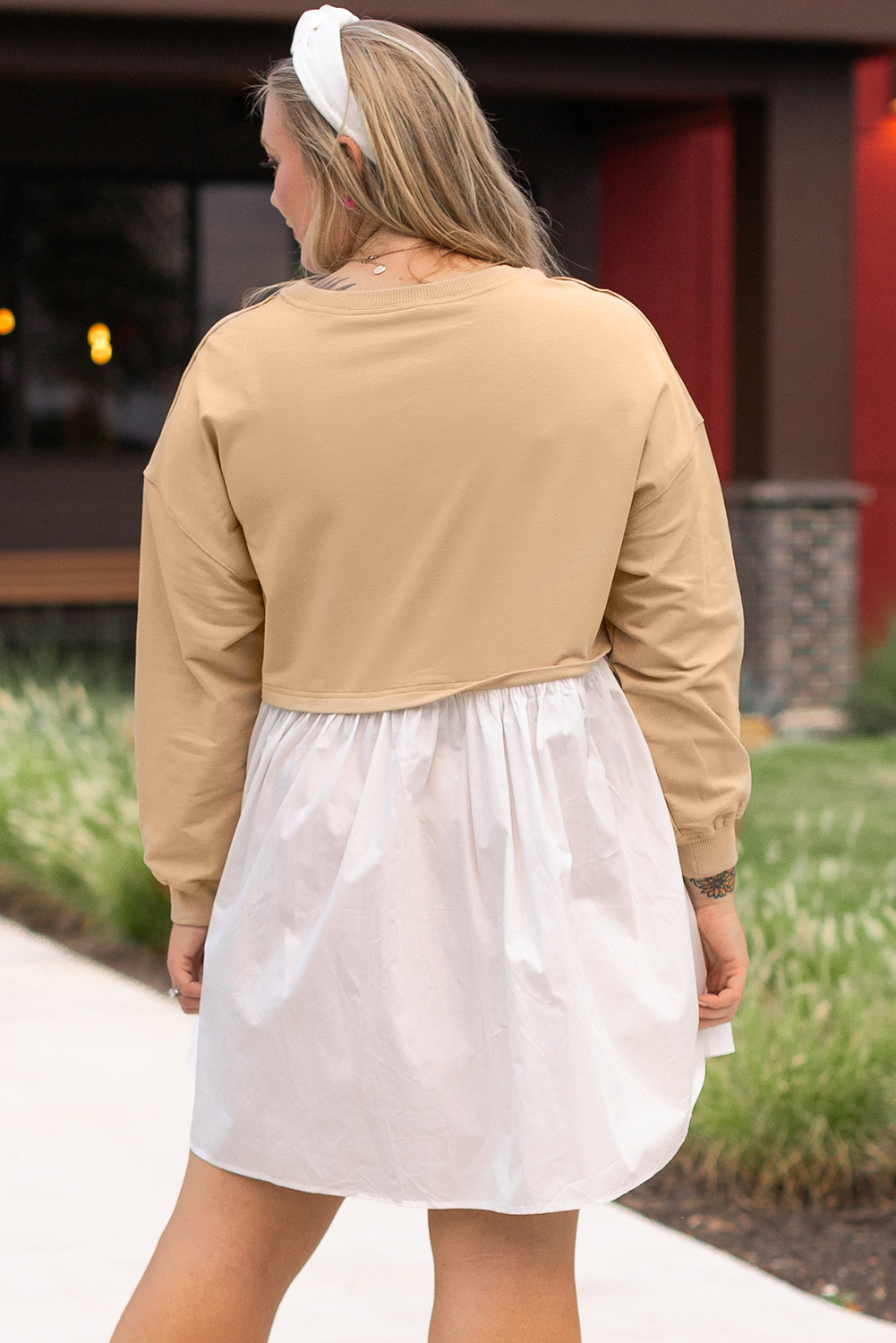 Pale Khaki Sweatshirt Poplin Mini Dress - loveforevers