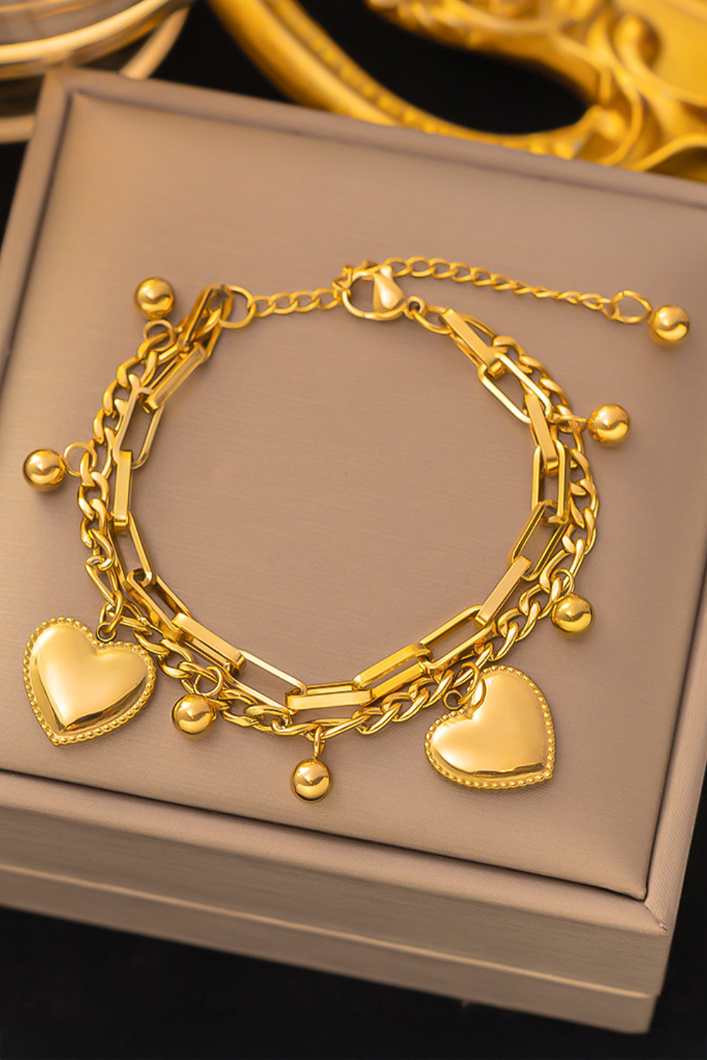 Gold Plated Double Layered Heart Shaped Bracelet - loveforevers