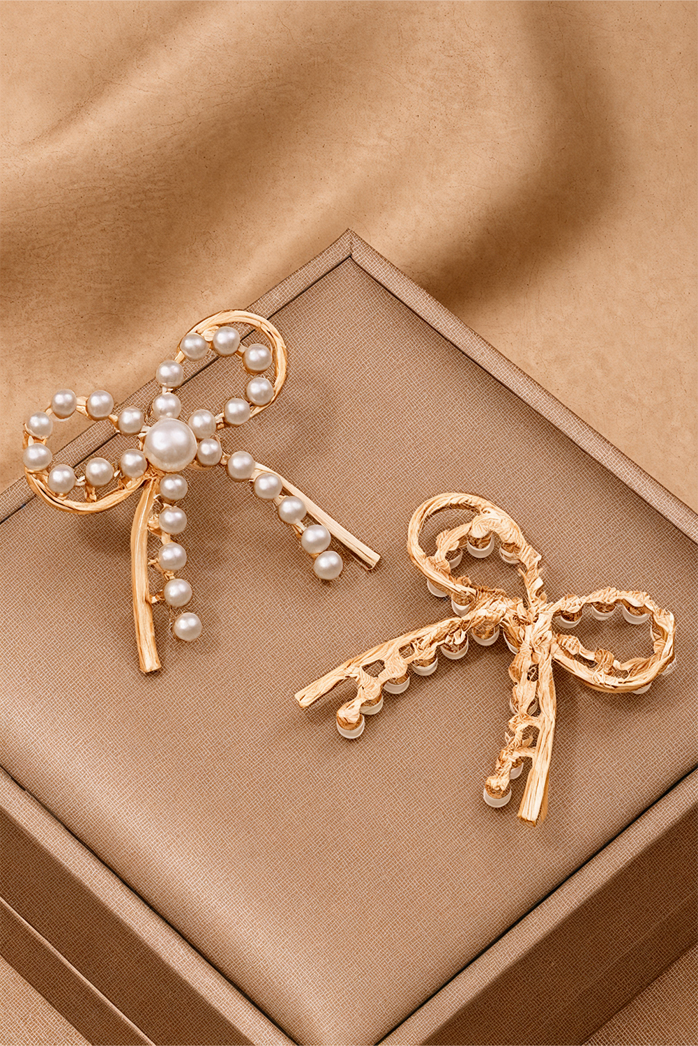 Gold Pearl Embellished Alloy Bow Knot Stud Earrings - loveforevers
