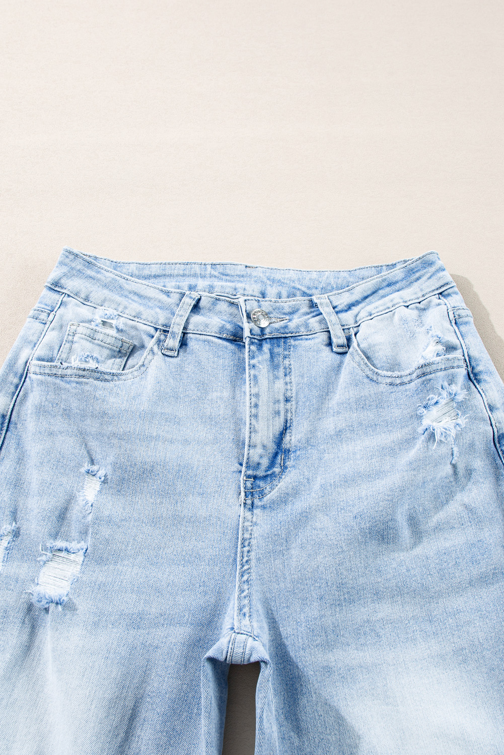 Beau Blue Light Wash Distressed Straight Jeans - loveforevers