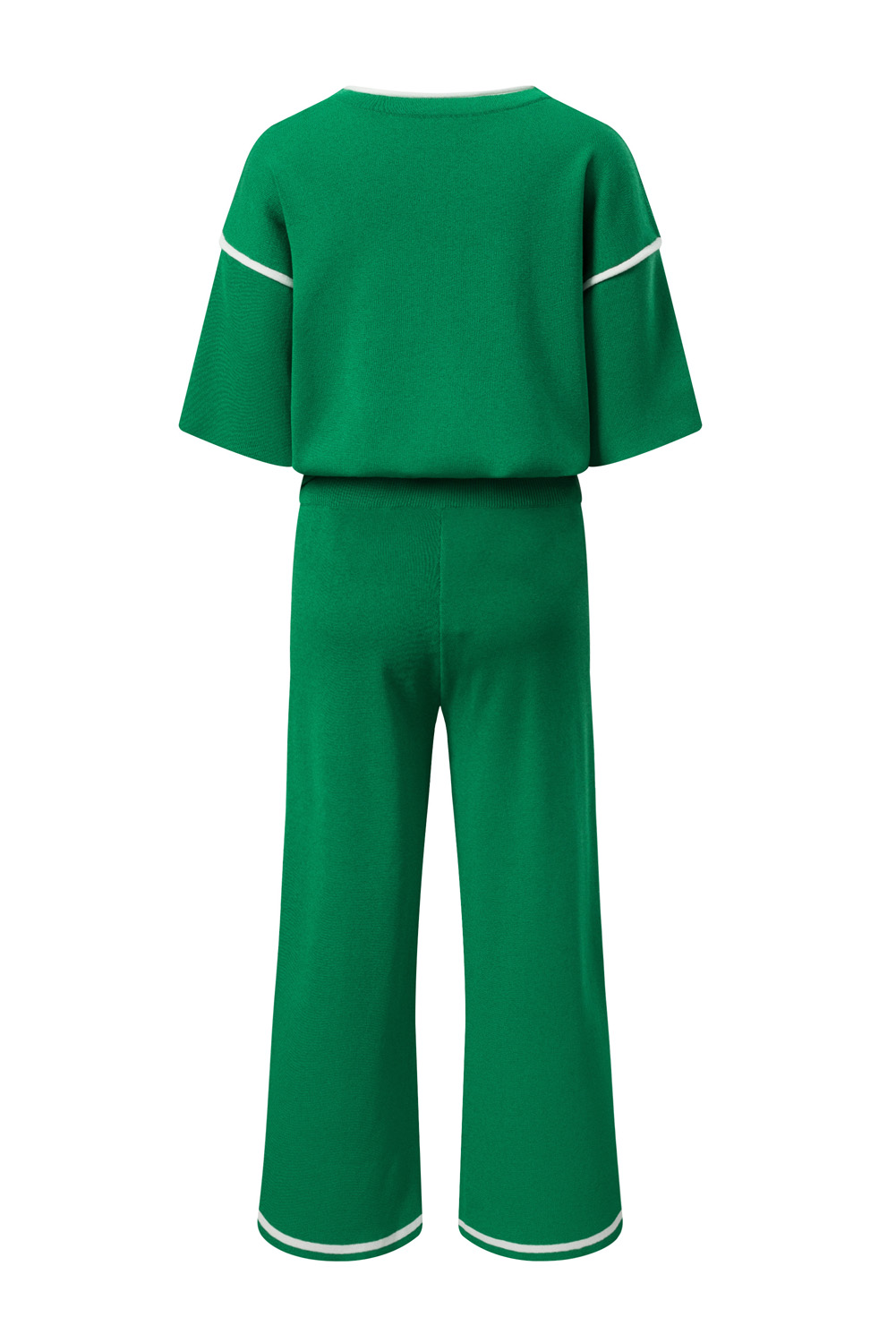 Blackish Green Contrast Trim Half Sleeve Top Drawstring Pants Loose 2pcs Sweater Suit - loveforevers