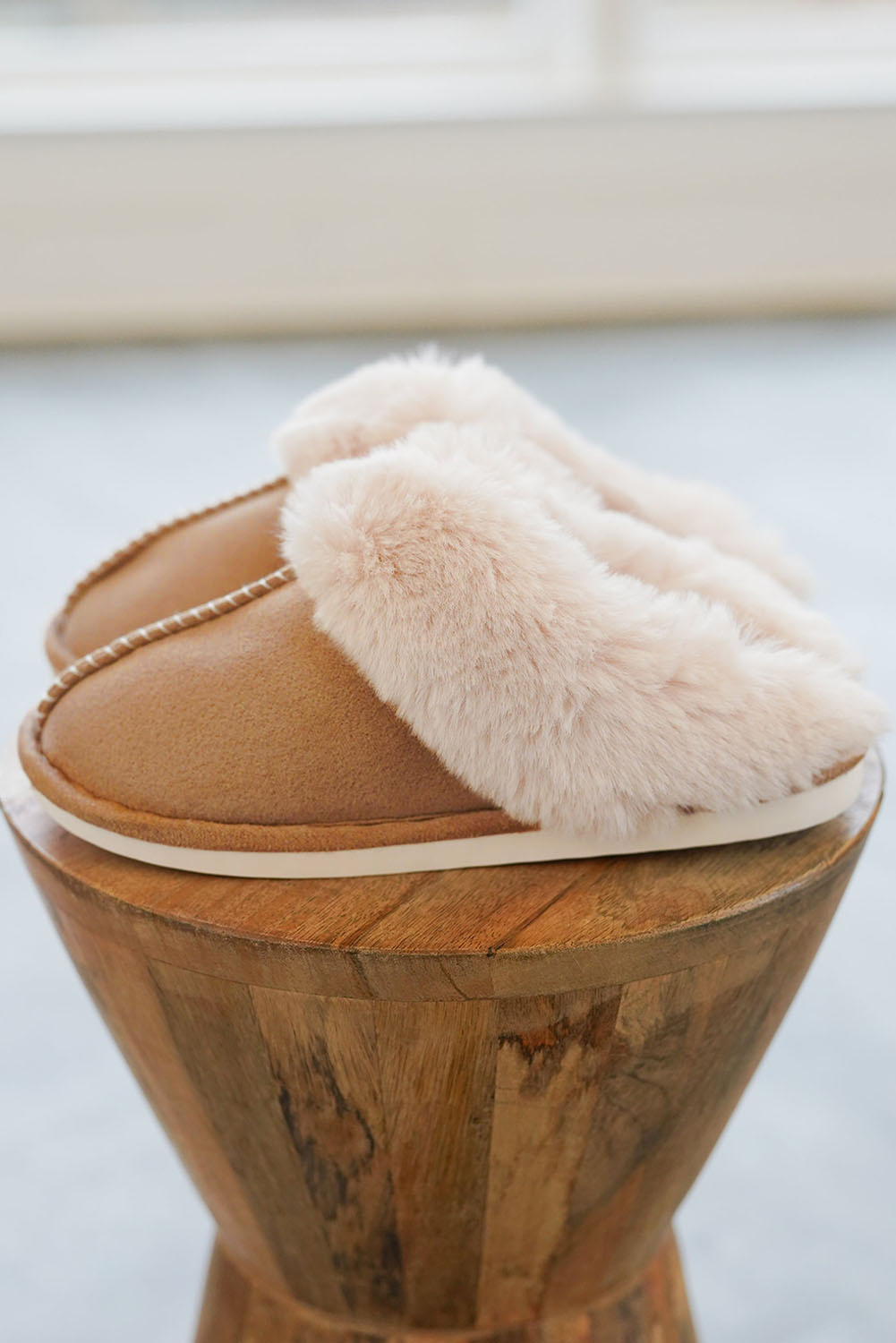 Khaki Cut and Sew Faux Suede Plush Lined Slippers - loveforevers
