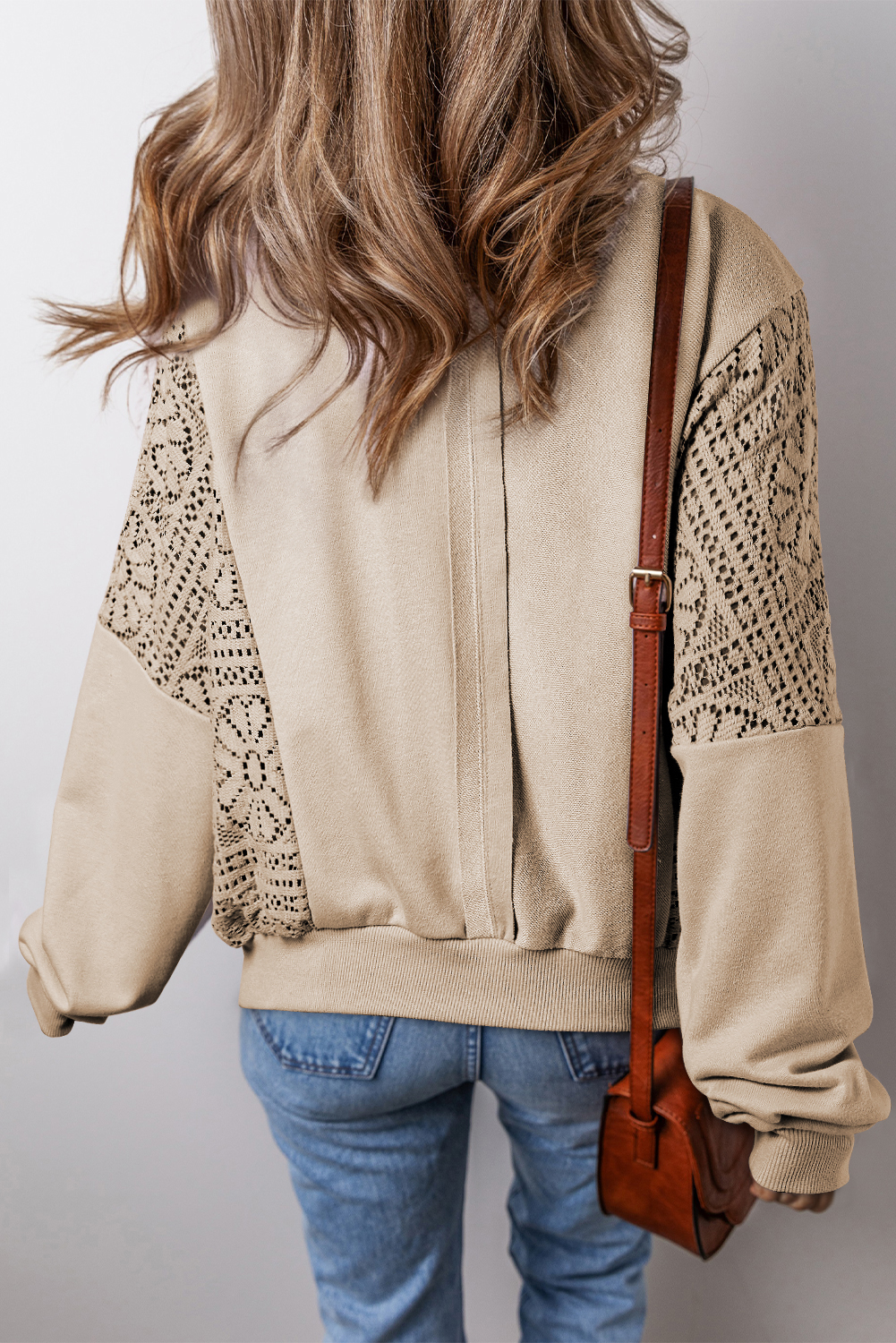 Parchment Knit Crochet Exposed Seam Ribbed Trim Sweatshirt - loveforevers