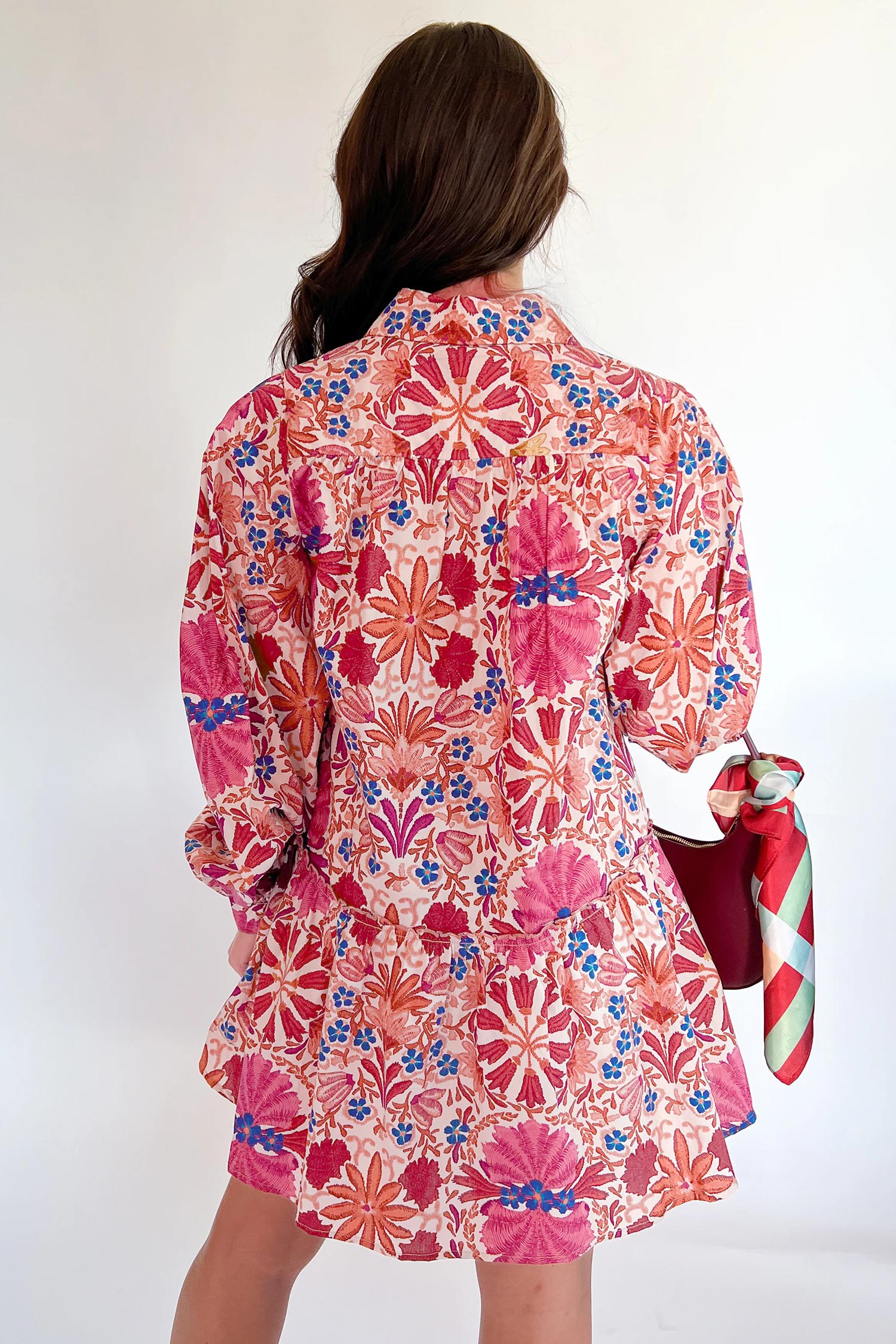 Red Fall Flower Print Long Sleeve Mini Dress - loveforevers