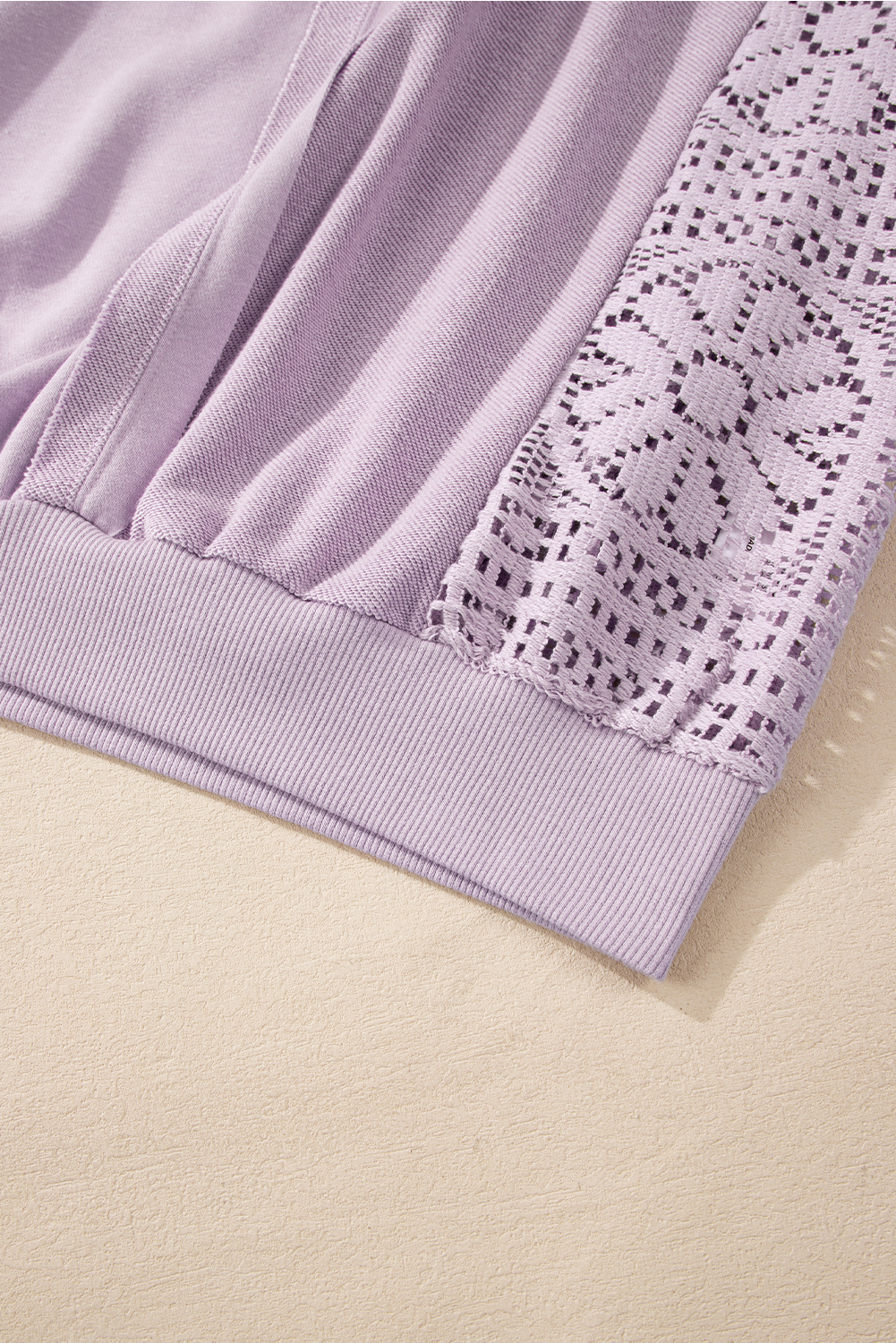 Parchment Knit Crochet Exposed Seam Ribbed Trim Sweatshirt - loveforevers
