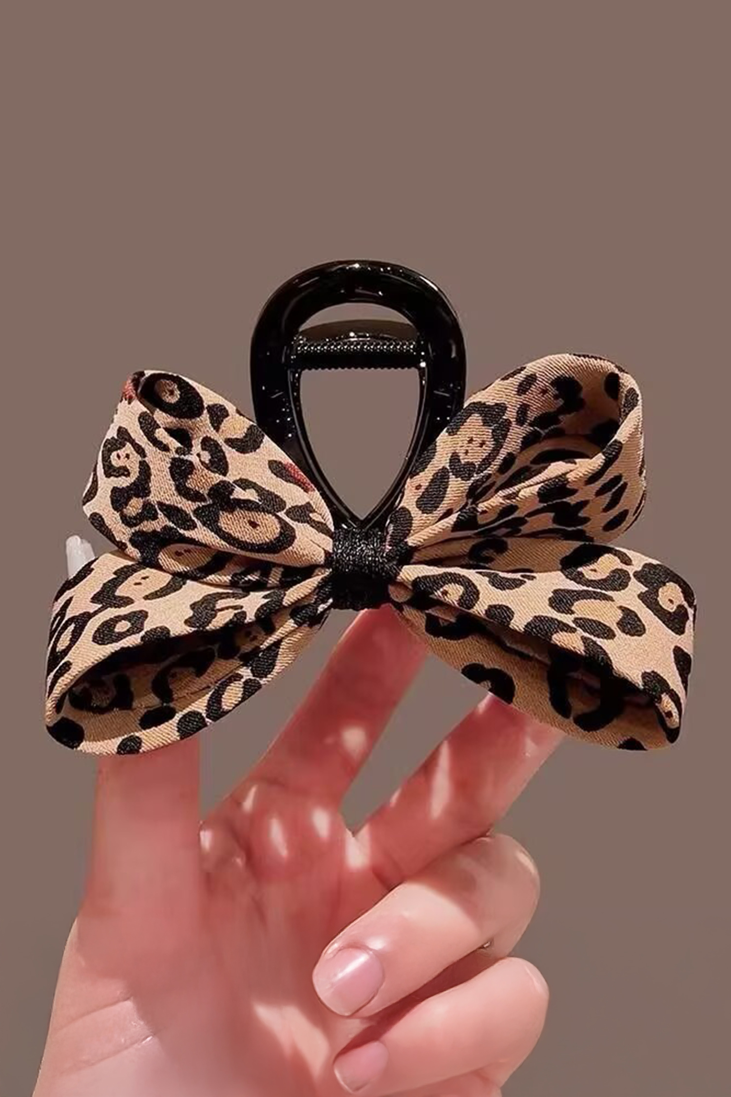 Chestnut Leopard Bow Applique Plastic Hair Claw Clip - loveforevers