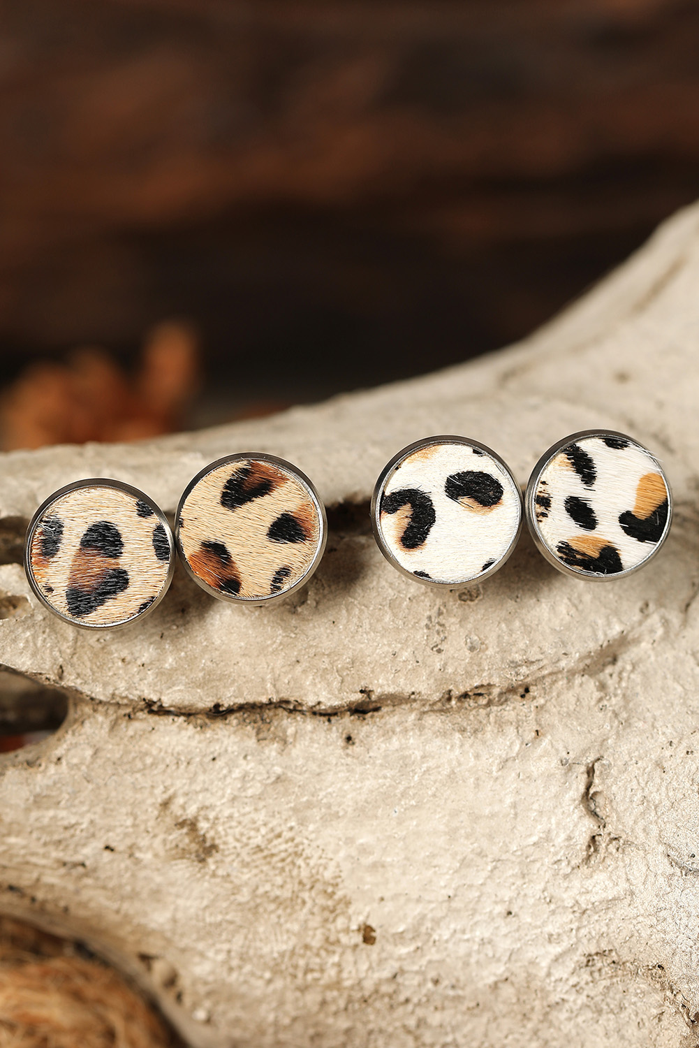 Brown Leopard Studded Earrings - loveforevers