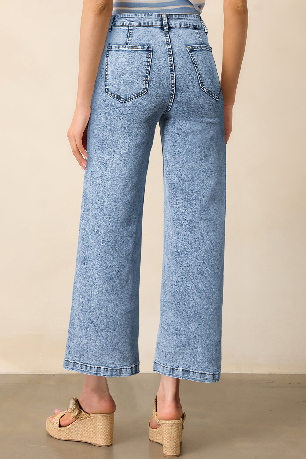 Light Blue Chic Patch Pocket Straight Leg Loose Jeans - loveforevers