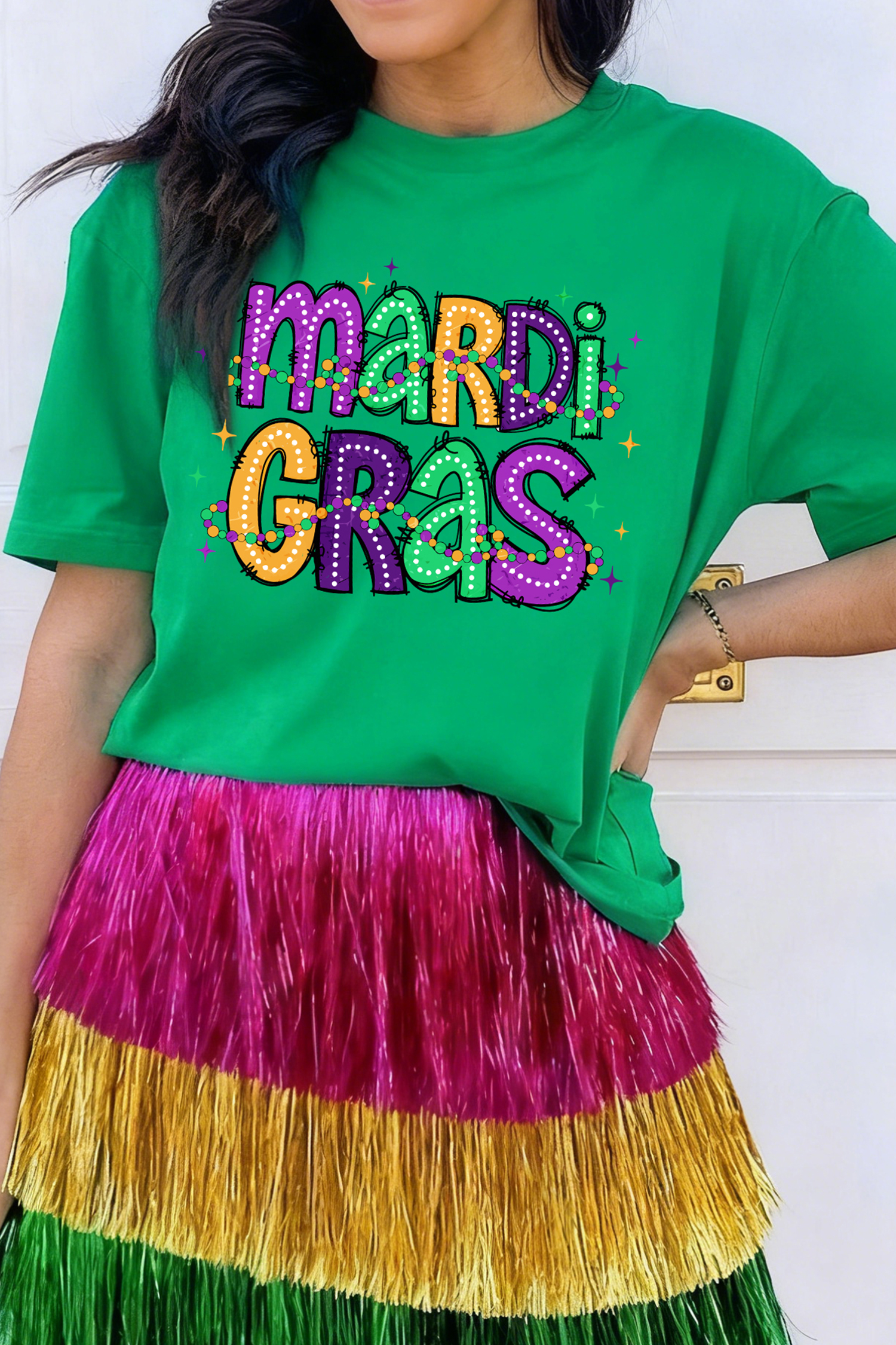 Bright Green Glitter Mardi Gras Mask Graphic T Shirt - loveforevers