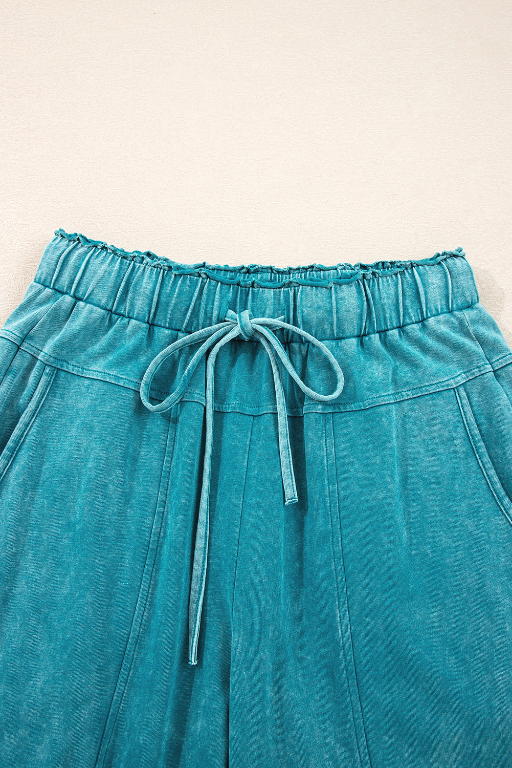 Lapis Mineral Wash Lace-up High Waist Raw Hem Patched Pocket Pants - loveforevers