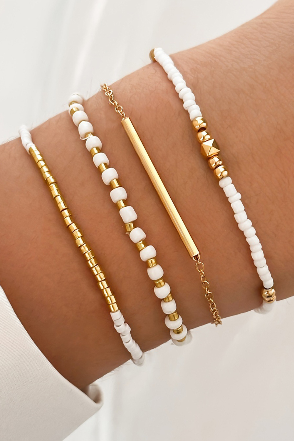 Gold Tiny Beaded Multi Layer Bracelet Set - loveforevers