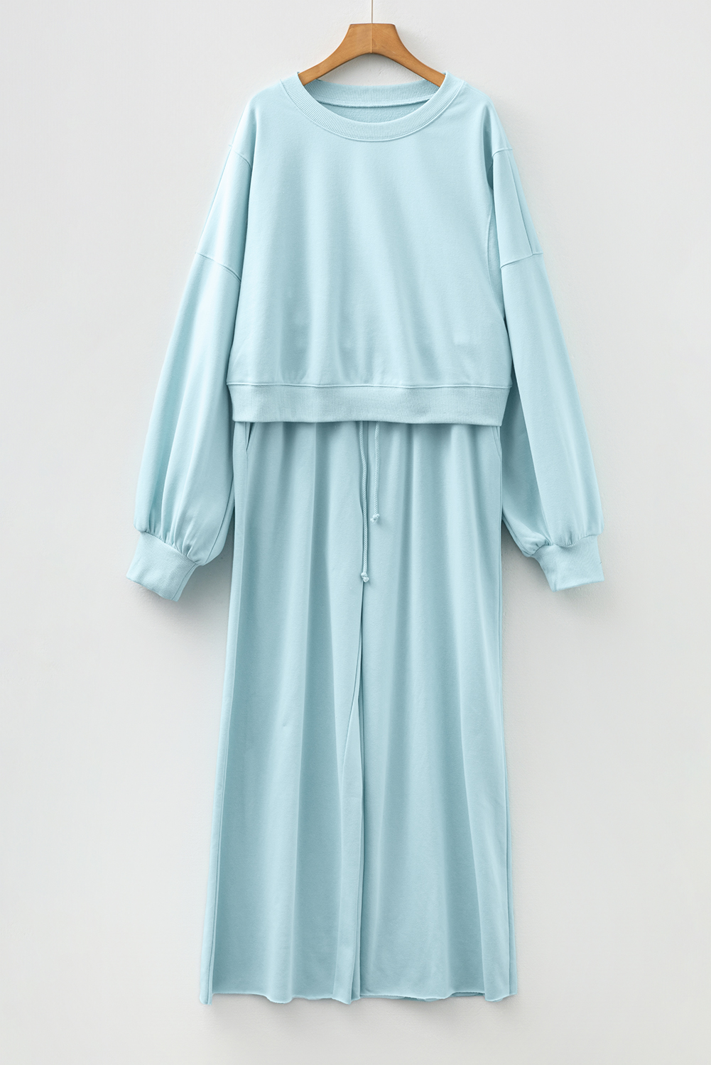 Bright Green Drop Shoulder Puff Sleeve Crop Pullover Drawstring Wide Leg Pants Set - loveforevers