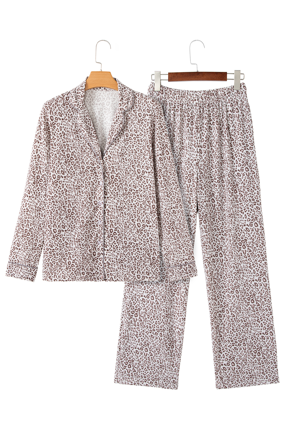 White Leopard Print Long Sleeve and Pants Pajamas Set - loveforevers