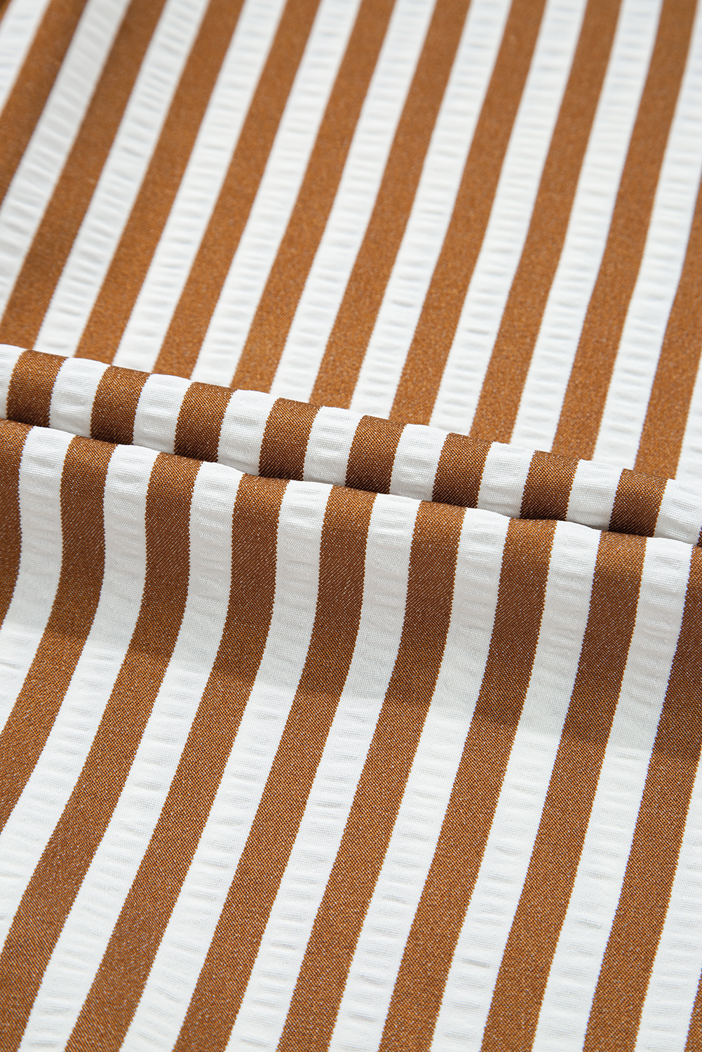 Brown Stripe Ruffled Hem Collared Long Sleeve Shirt Mini Dress - loveforevers
