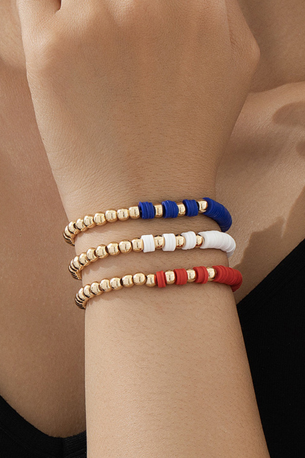 Gold US Flag Theme Beaded Triple Layer Bracelets - loveforevers