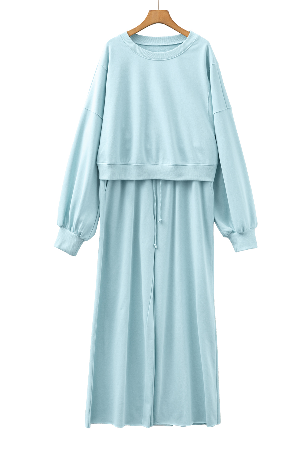 Bright Green Drop Shoulder Puff Sleeve Crop Pullover Drawstring Wide Leg Pants Set - loveforevers