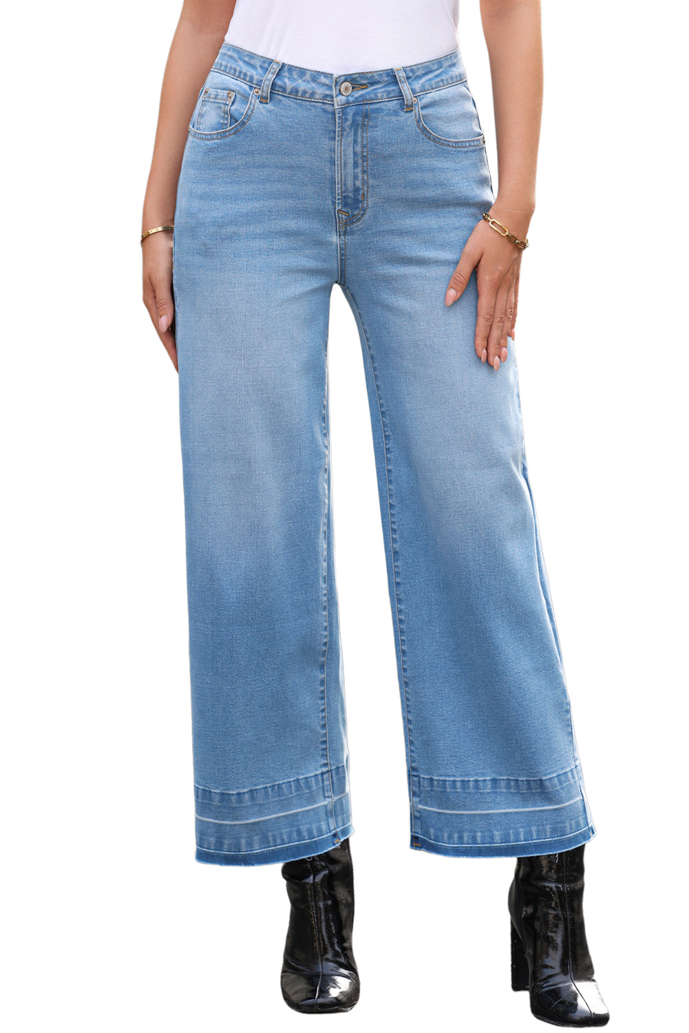 Gray Raw Hem Straight Leg Loose High Waist Jeans - loveforevers
