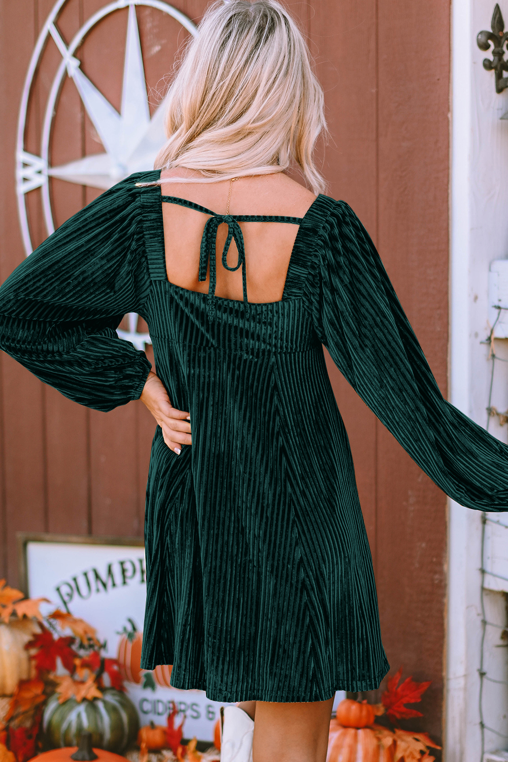 Red Tie Back Square Neck Velvet Babydoll Dress - loveforevers